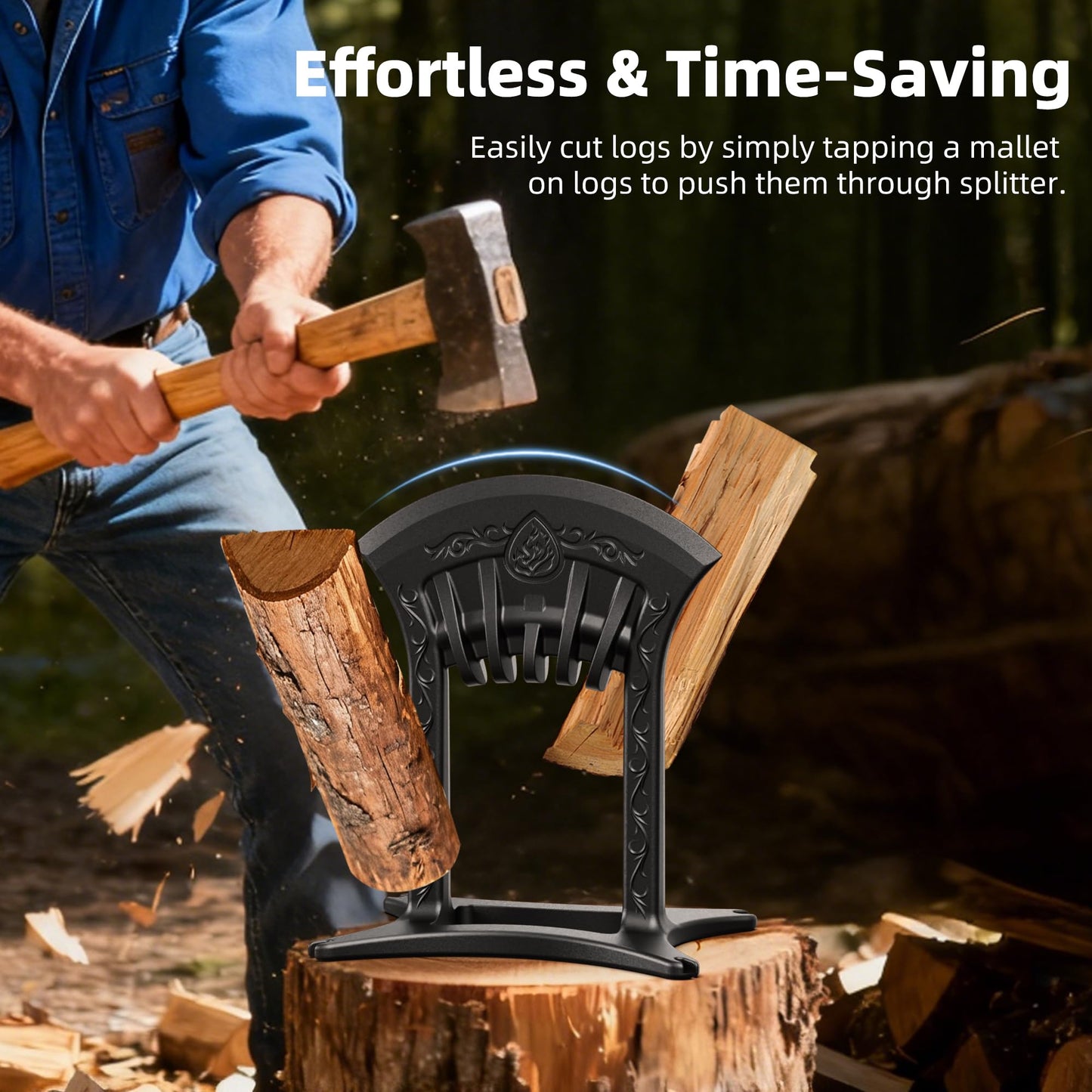 ZIMOMOTA Firewood Kindling Splitter, Manual Log Splitter, Cast Iron Log Splitting Wedge, Heavy Duty Wood Splitter Tool with Cover (Black)