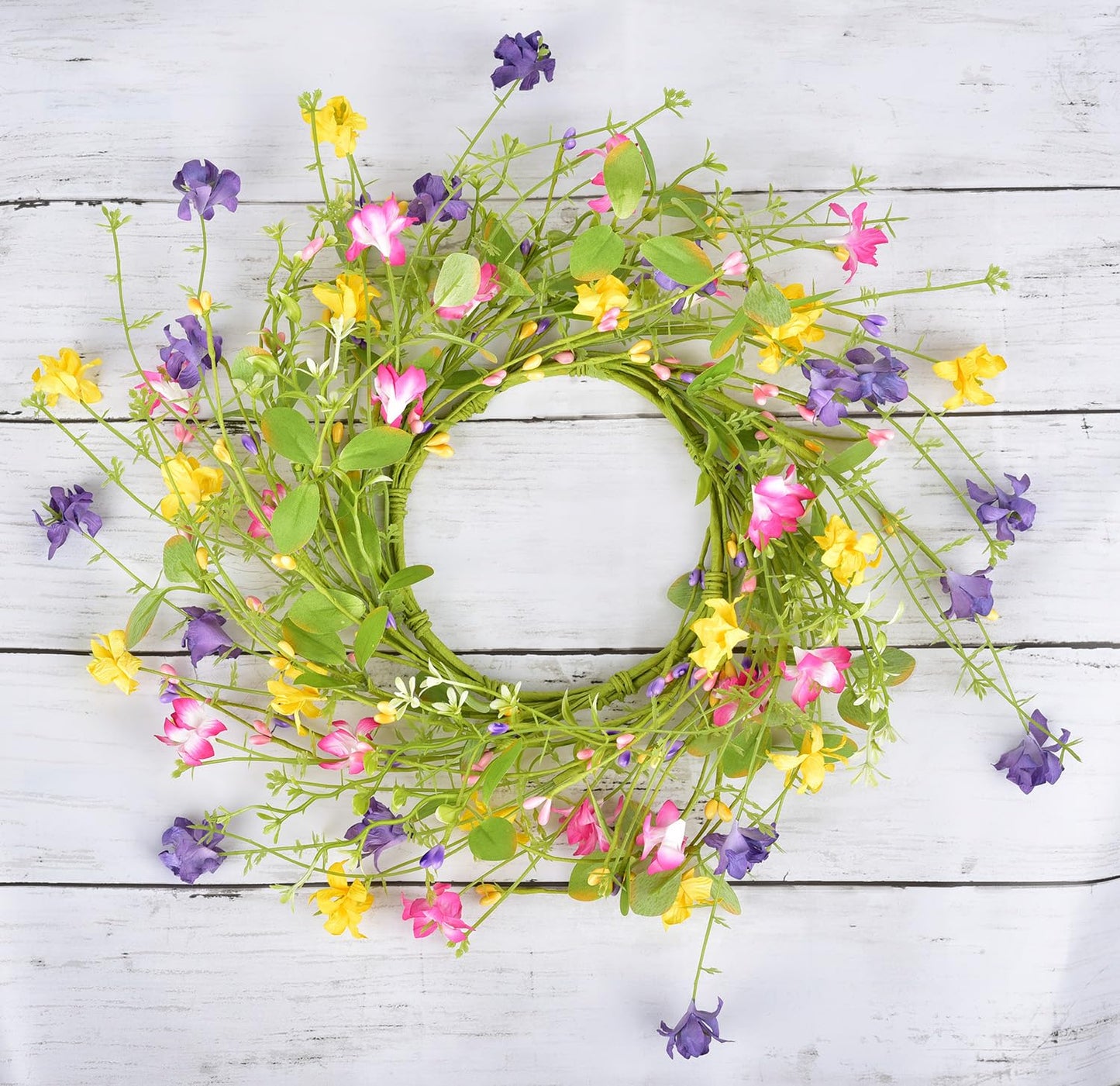 LSKYTOP Artificial Flower Wreath with Green Leaves Berries Wildflower Spring Summer Wreath for Front Door Wall Wedding Decor,12inch (1)