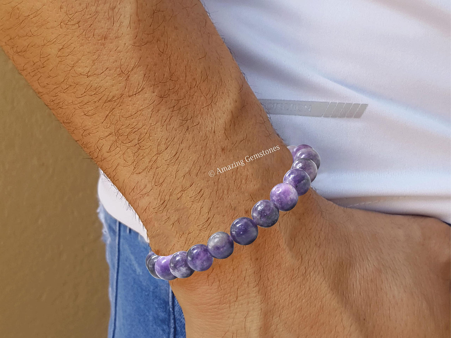 Amazing Gemstone Crystal Bracelet for Women Men's Gifts - Protection Healing Crystal Bracelet - 8mm Gemstone Beaded Stretchable Bracelet Pulseras Para Hombres Mujer Stocking Stuffers Mothers Day Gift (Lepidolite)