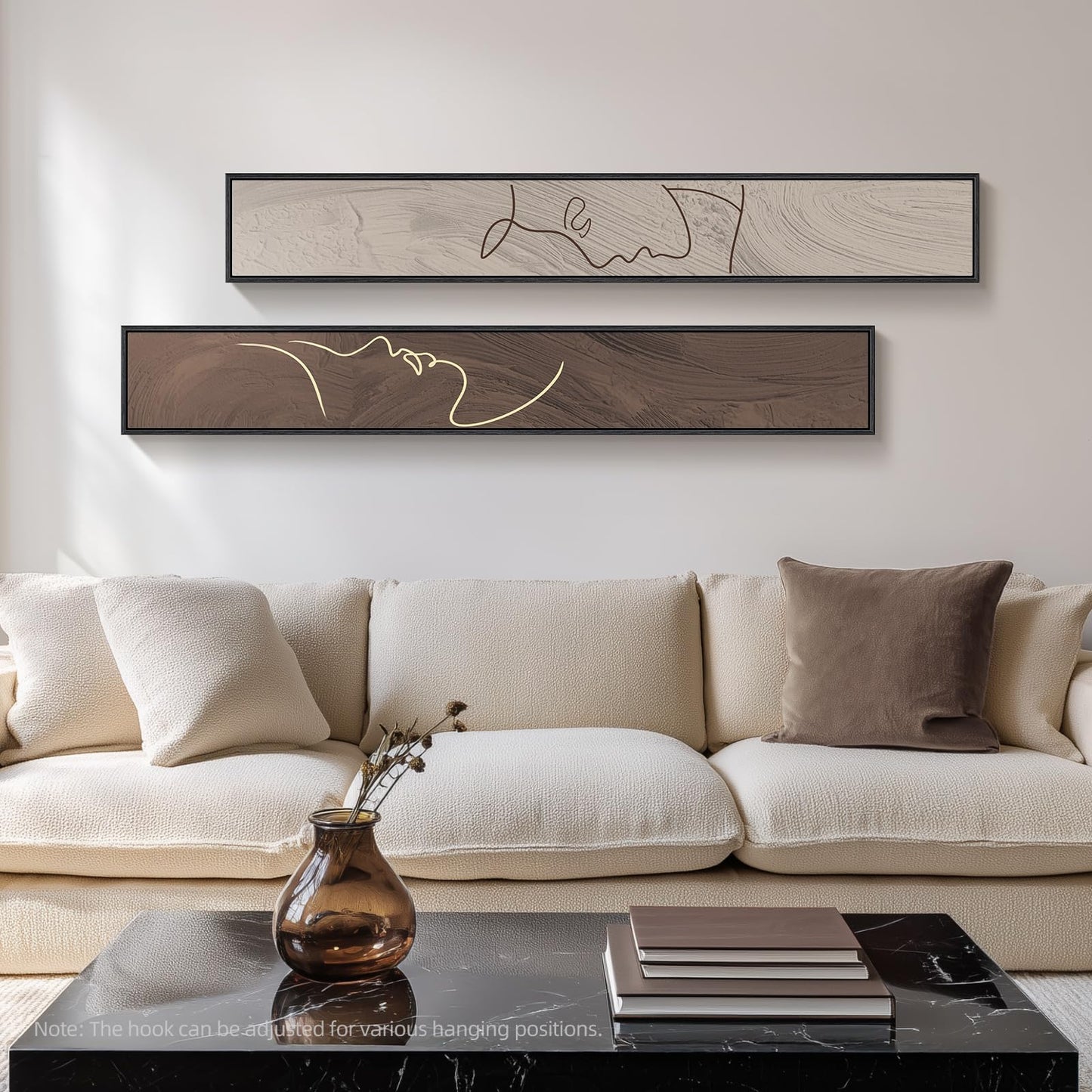 Long Narrow Framed Neutral Abstract Vertical Wall Art Set, 2 Piece Modern Canvas Prints Paintings Artwork for Walls, Beige and Brown Minimalist Pictures for Hallway Entryway Living Room Bedroom Decor