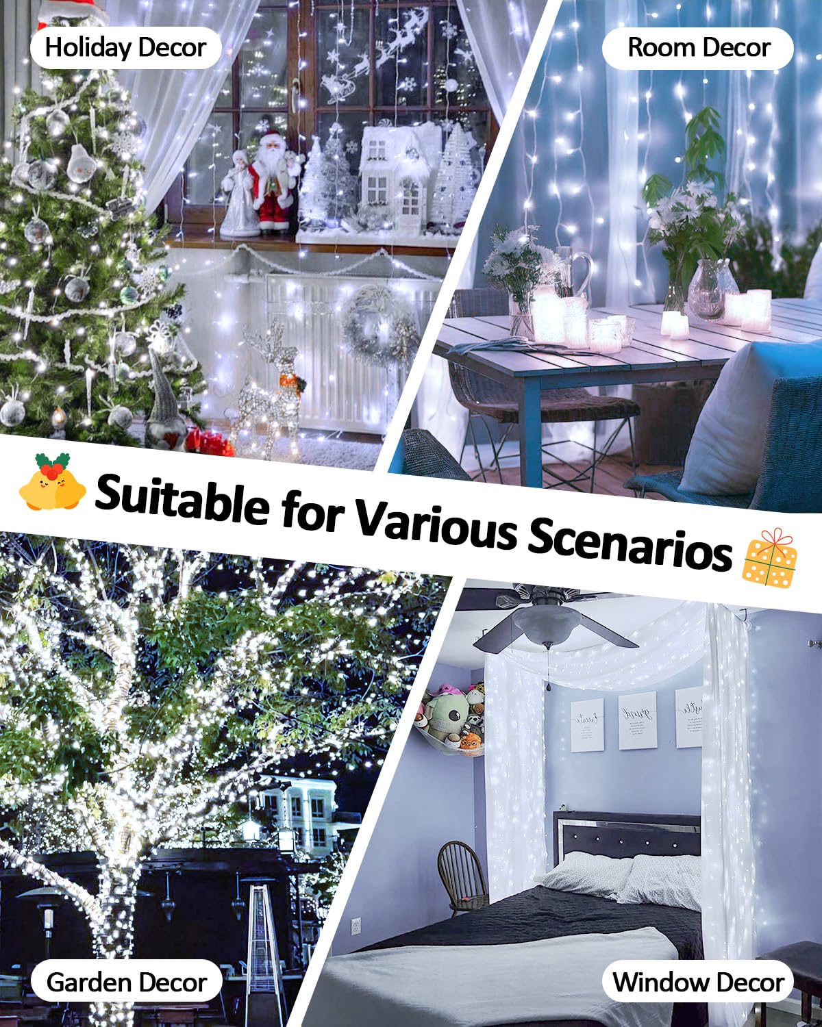 2 Pack String Lights Battery Operated with Timer, 66FT 200 LED Waterproof Battery Twinkle Lights, 8 Modes Fairy Light for Indoor & Outdoor Party Bedroom Porch Tree Christmas Decorations (Cool White)