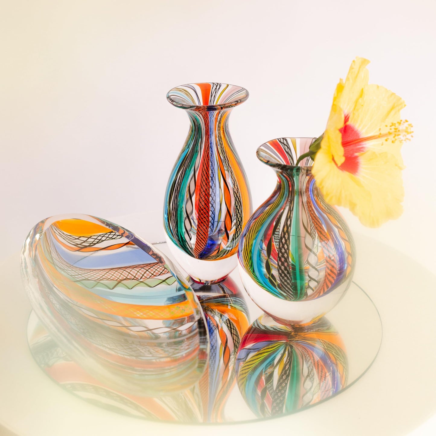Ca D Oro Small Glass Vase Boho with Colored Canes Hand Blown Murano-Style Art Glass - Model Nº 2