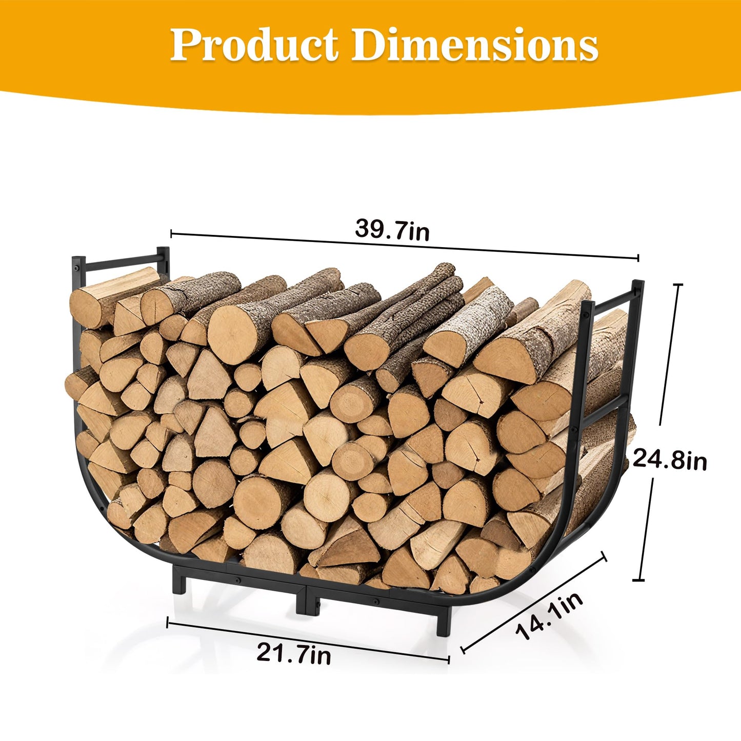 facka Curved Firewood Rack, Indoor Outdoor Log Firewood Holder, Metal Fireplace Wood Storage, Waterproof & Rustproof(Curved 40Inch Rack)