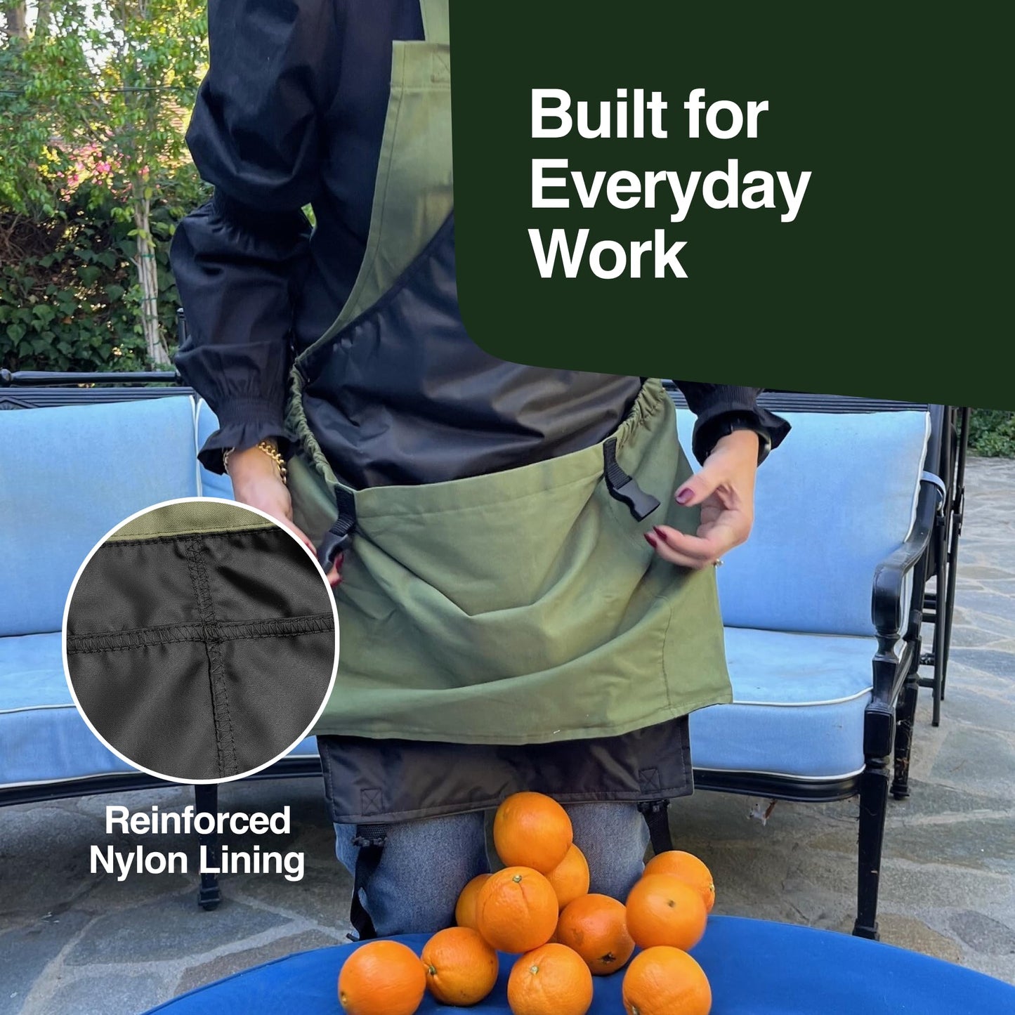 Rocklin Industry Heavy Duty Canvas Garden Apron For Women & Men Waterproof Lining With Deep Harvest Pouch | Green