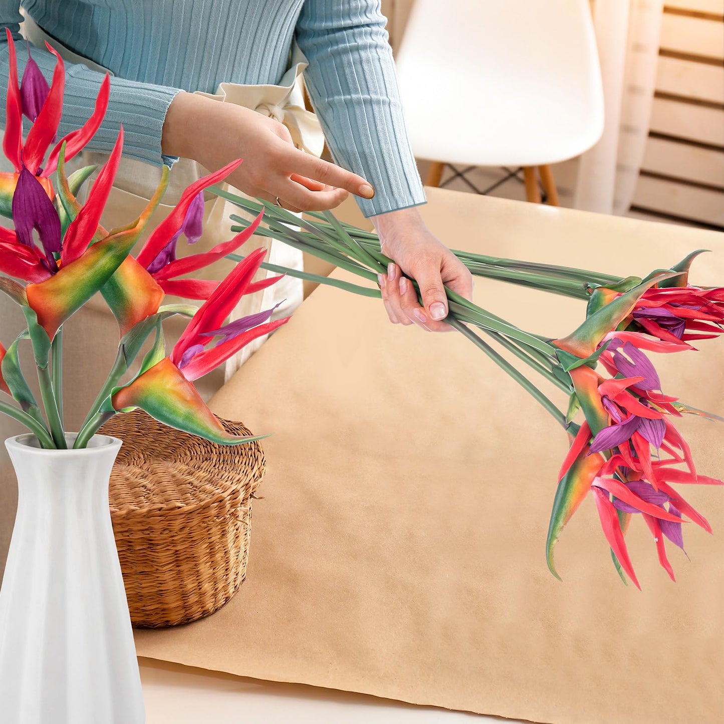 Hanaive 12 Pcs Bird of Paradise Artificial Plant 24 Inches Hawaiian Tropical Flowers Fake Rubber Strelitzia Faux Flowers Bouquet for Home Garden Office Wedding Indoor Outside Party Decor DIY (Pink)