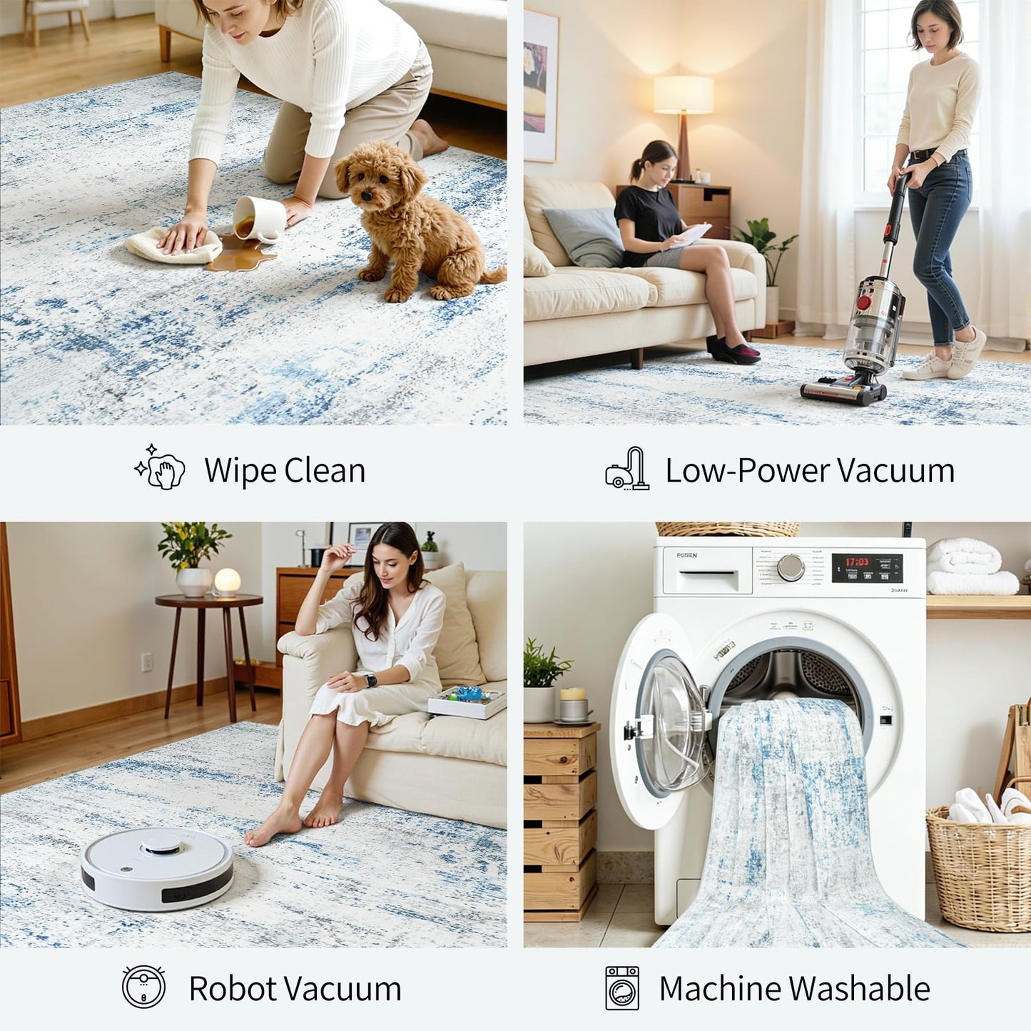Area Rug Living Room Rugs: 5x7 Large Soft Indoor Carpet Modern Abstract Rug with Non Slip Rubber Backing for Under Dining Table Nursery Home Office Bedroom White Gray Blue
