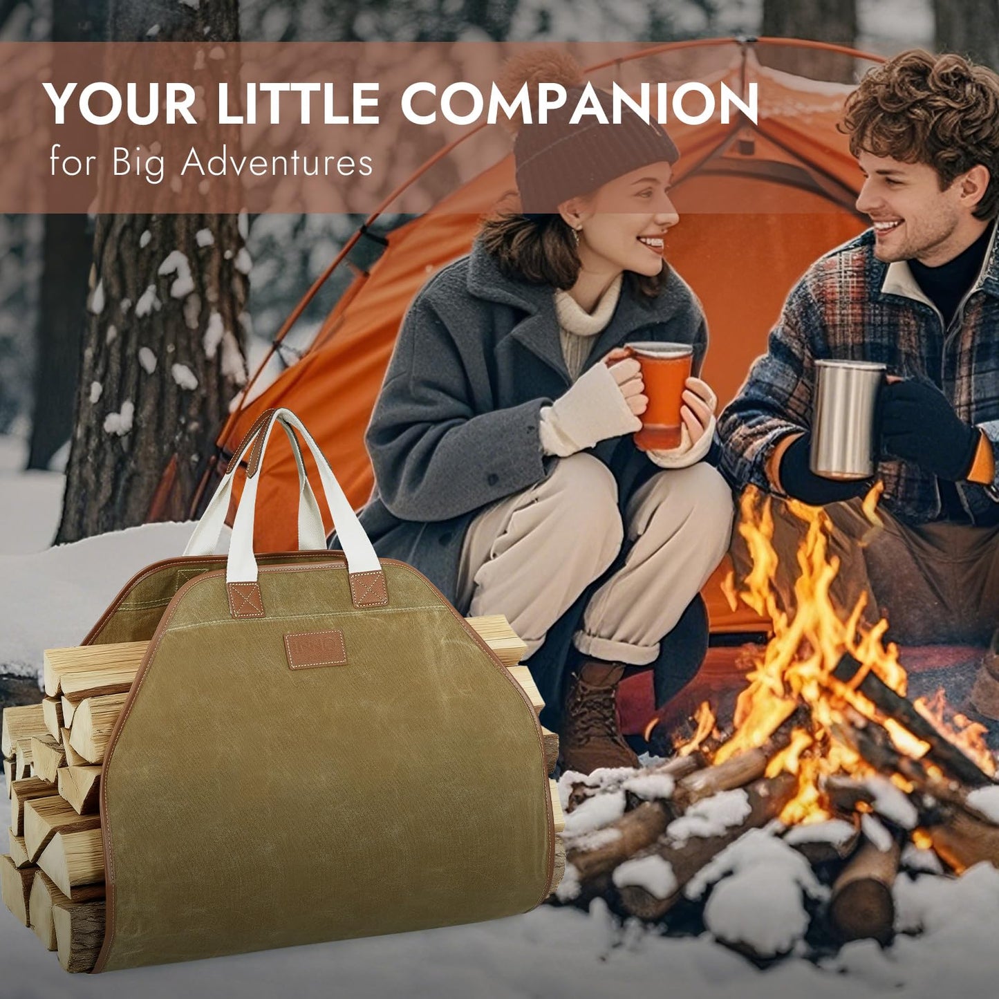 INNO STAGE Canvas Log Carrier Bag,Durable Wood Tote,Fireplace Stove Accessories,Extra Large Firewood Holder with Handles for Camping (44" L x 21" W-Khaki)