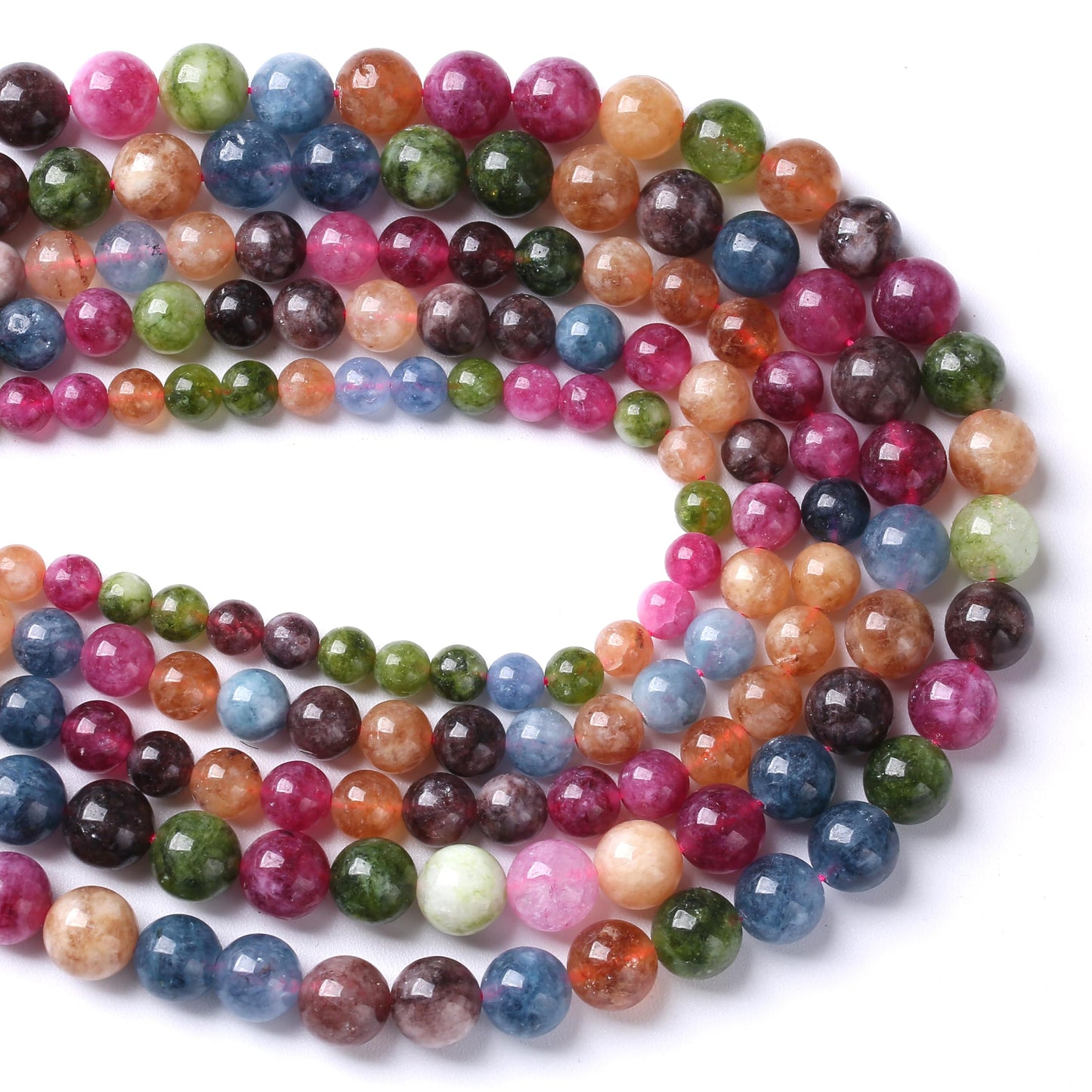 36pcs 10mm Natural Colorful Tourmaline Jade Stone Beads Round Loose Crystal Healing Energy Beads for Jewelry Making DIY Bracelet Necklace Earrings 15" (10mm, Colorful Tourmaline)