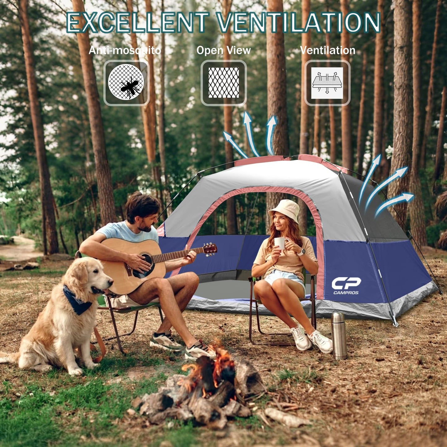 CAMPROS CP 4 Person Camping Tent, Waterproof Dome Tent with Rainfly, Easy Setup Portable Tent with Mesh Window & Carry Bag for Camping