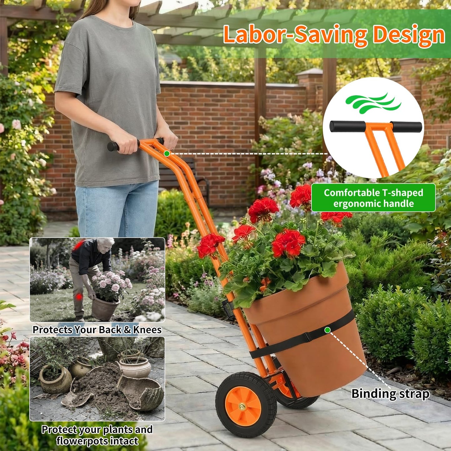 Plant Dolly,Plant Caddy With Wheels,Cart With Adjustable Grabbing Arm For Garden Plant Pot Mover Trolley Cart With Strap, For Indoor & Outdoor, 200 Lbs Weight Capacity, Enhanced And Upgraded Version