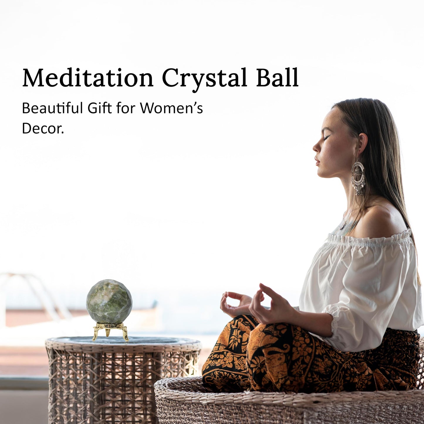 Crocon 50mm Vesuvianite diamond cut Stone sphere Ball with Metal Stand 1400+ Carats Gemstone Ball Healing ornament rock Sphere Sculpture Figurine for Fengshui Divination Crystal Home Decor Photography