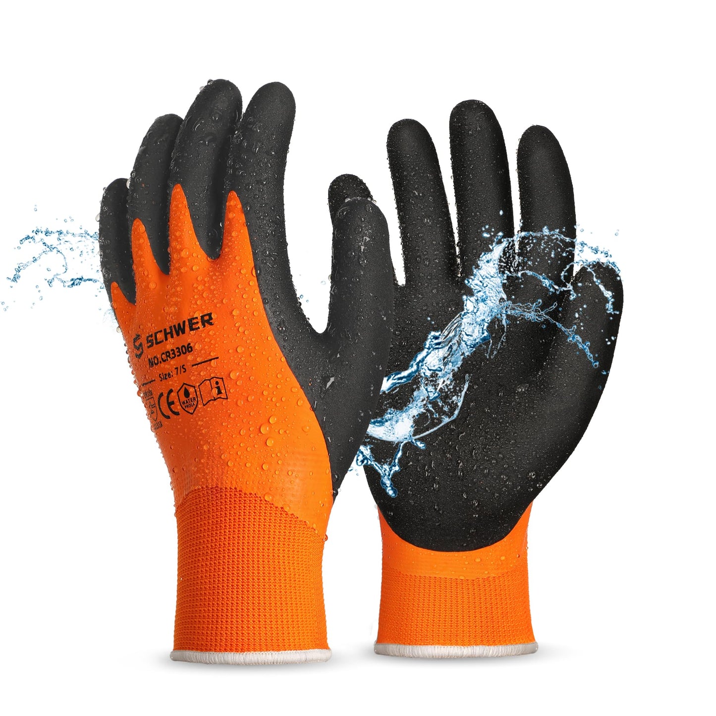 Schwer 2 Pairs Waterproof Work Gloves for Men and Women CR3306, Gardening Gloves with Double Latex Coated, Non-slip Working Gloves, Outdoor Construction, Car and Fish Cleaning, No Fleece Lining, L