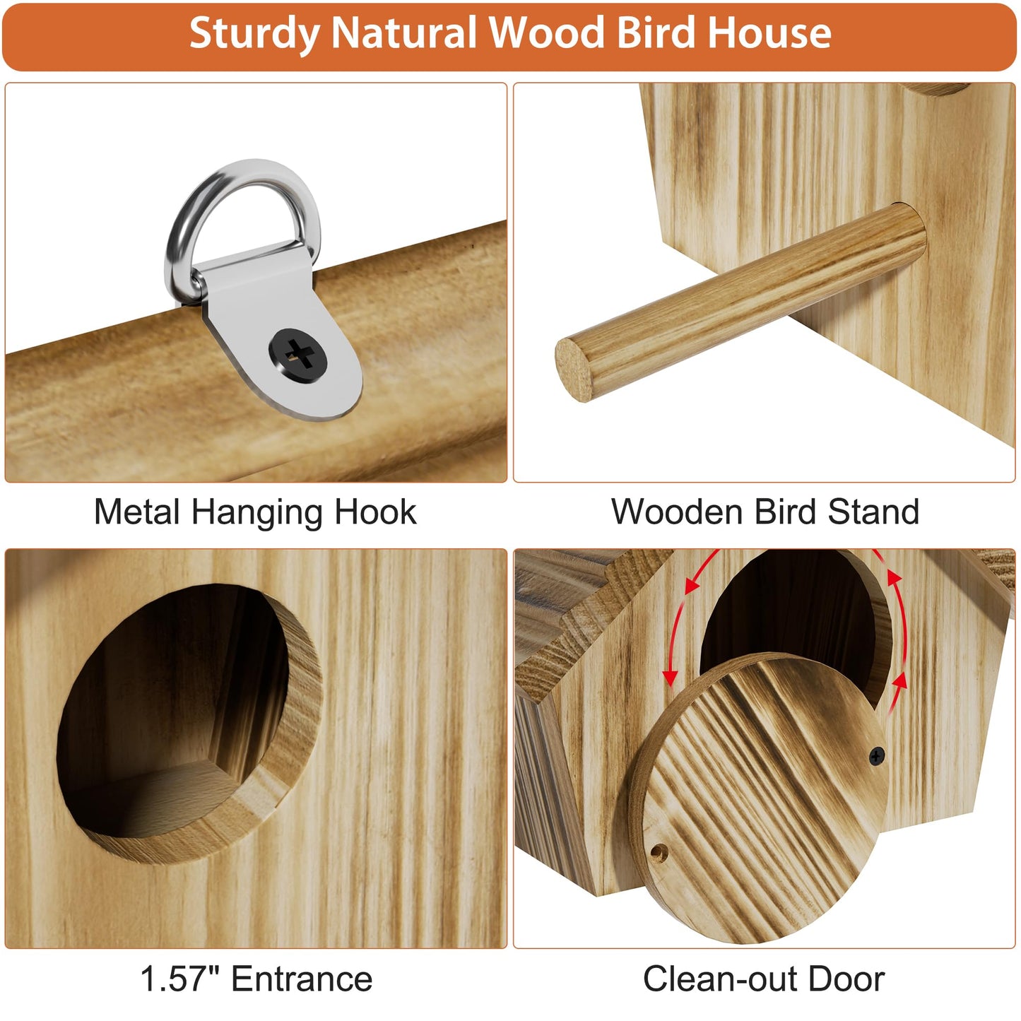 Auslar Bird House, Bird Houses for Outside, Wooden Birdhouse for Outdoors, Hanging Bluebird House for Cardinals Finch Wren Swallow for Wild Bird Viewing