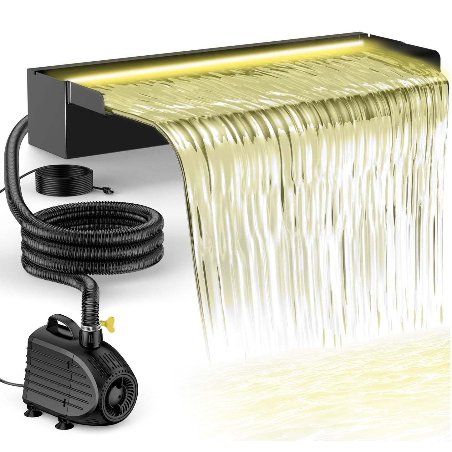 NFESOLAR Pond Waterfall Spillway Kit, Includes 23.6" W Stainless Pond Waterfall Box, 1200 GPH Water Pump, 10FT Corrugated Tubing for Outdoor Ponds Pool Streams up to 3000 Gallons N4611