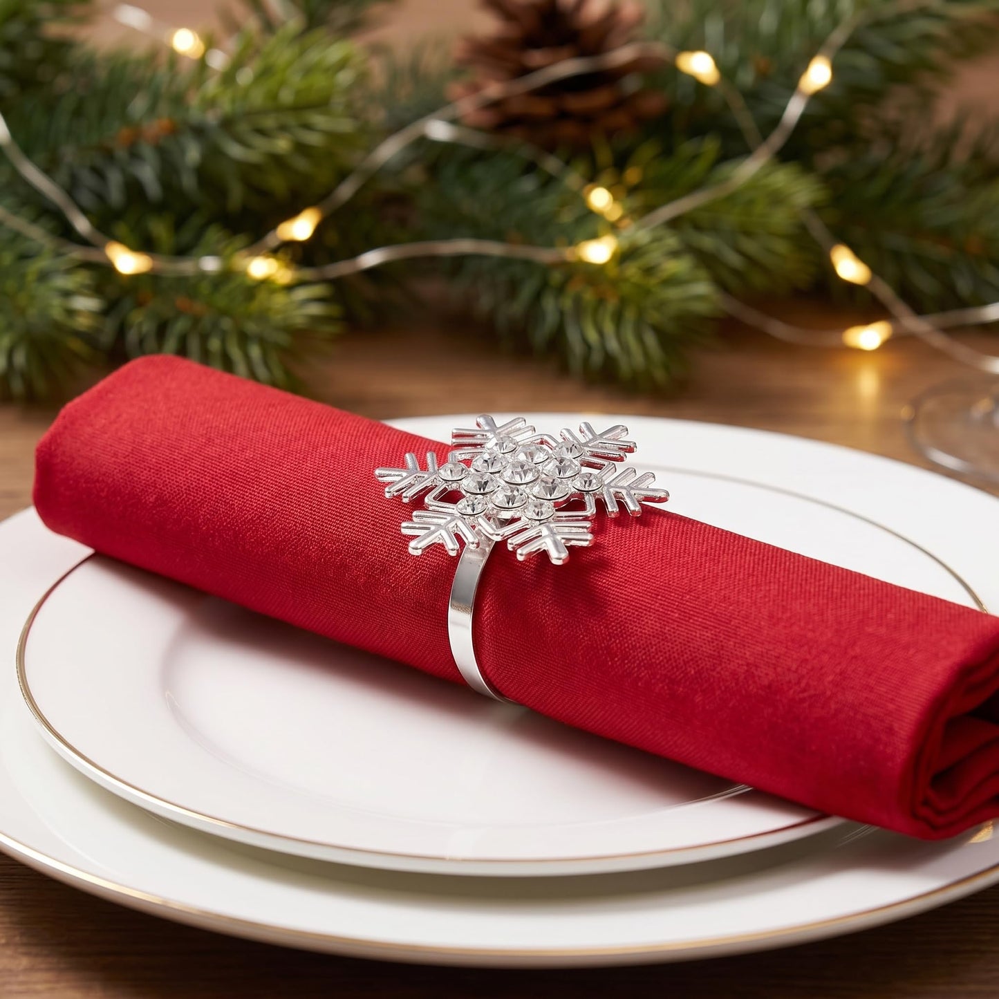 Christmas Napkin Rings Set of 8, Snowflake Metal Napkin Ring Holders, Silver Napkin Buckles for Christmas Table Decor, Holiday Party Dinner Wedding Banquet Table Settings Accessories