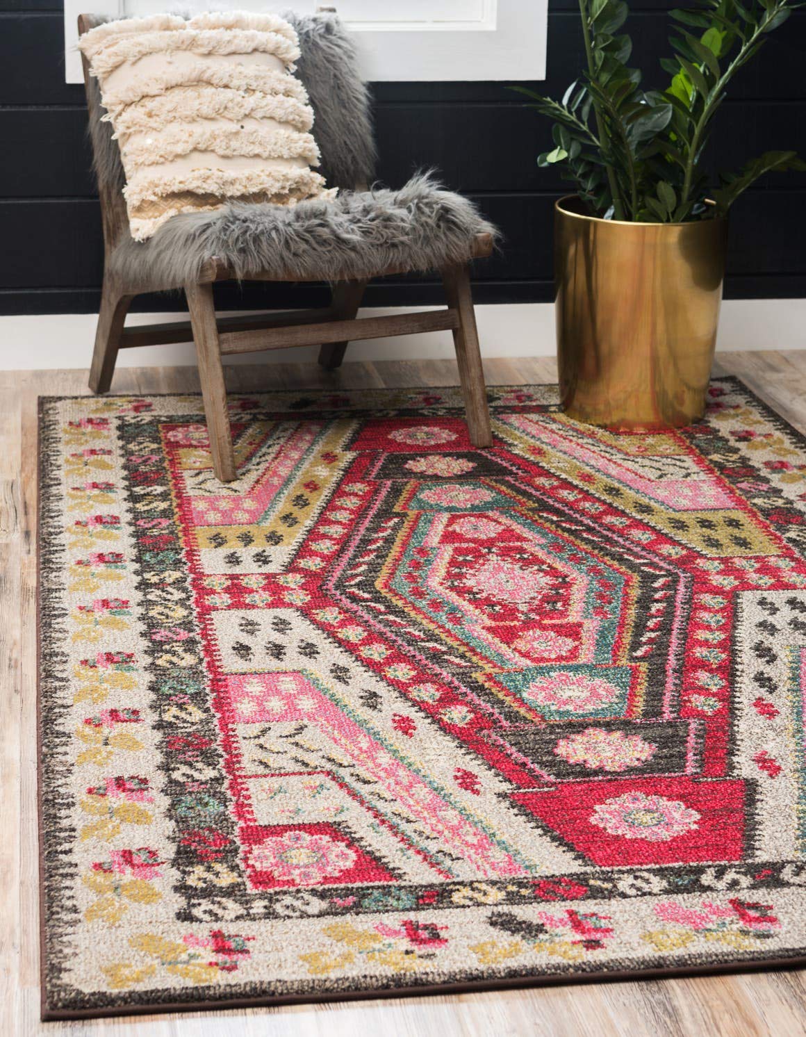 Unique Loom Sedona Collection Southwestern, Geometric, Border, Over-Dyed, Modern, Tribal, Abstract Area Rug (5' 0 x 8' 0 Rectangular, Multi/Beige)