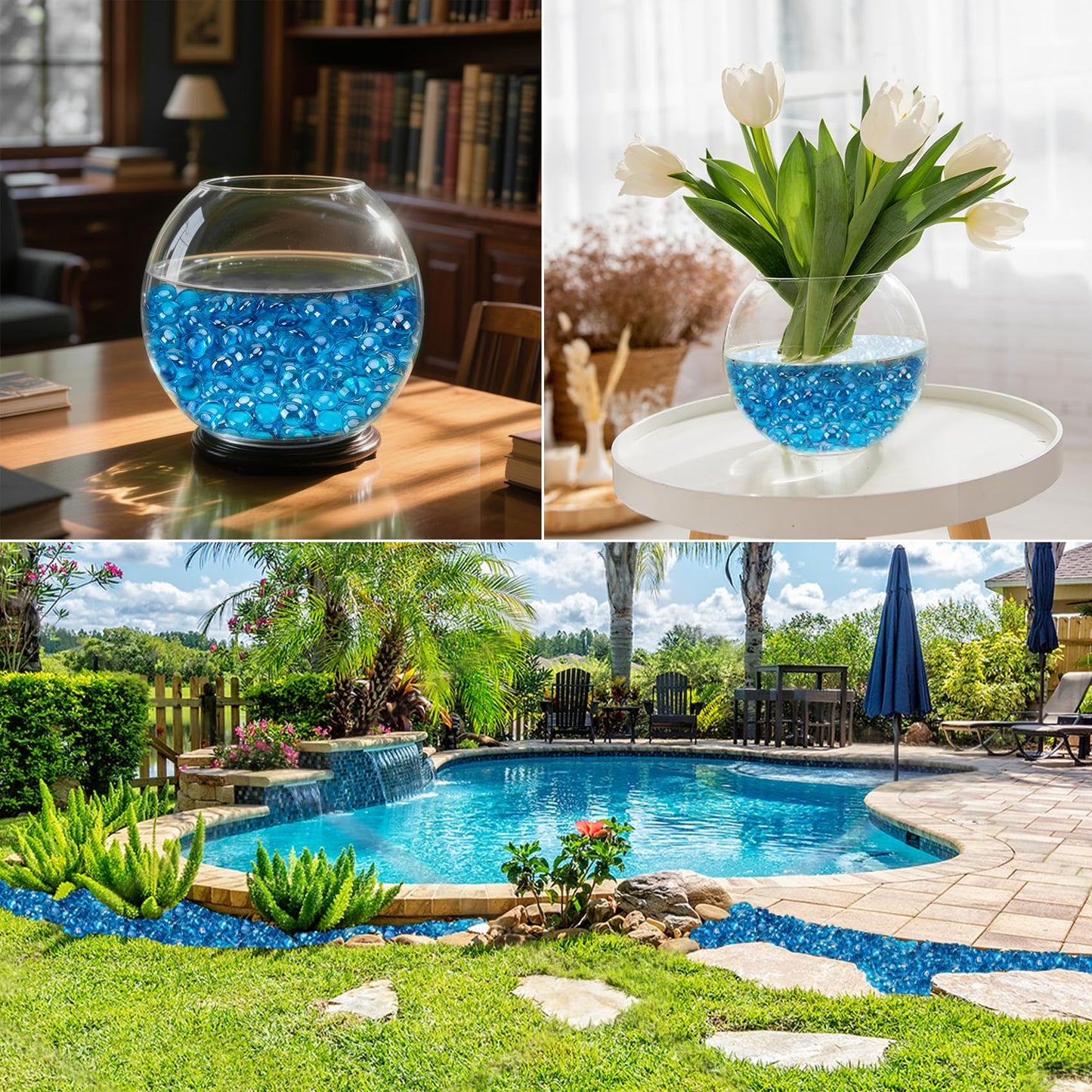 Skyflame 10-Pound Fire Glass Beads for Fire Pit Fireplace, 1/2-Inch Size Caribbean Blue Luster Decorative Blended Fireglass Drops for Landscaping