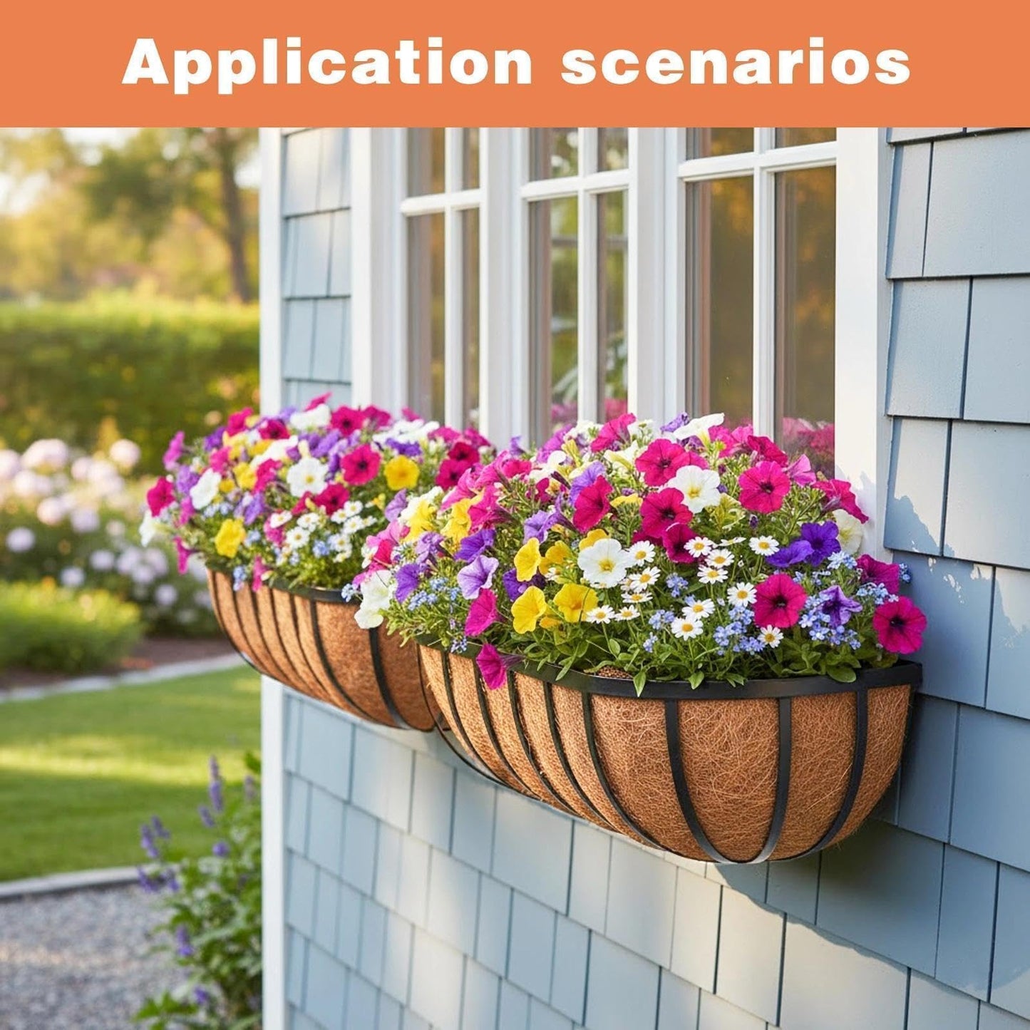 ZVOWOS 4 Pack 16" Railing Planter Window Box with Coco Fiber Liner Horse Trough Planter The Railing Planters Boxes for Deck Porch Fence Outdoor
