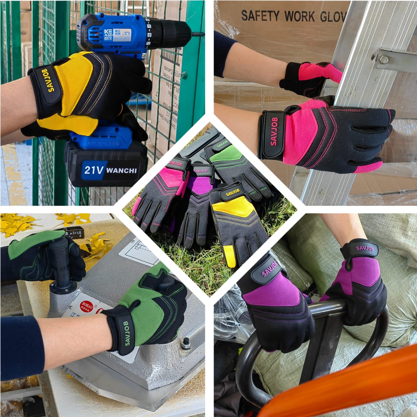 SAVJOB Utility Work Gloves for Men&Women,Mechanic Glove,Outdoor Yard,Performance Fit,Touchscreen,Pink,Medium