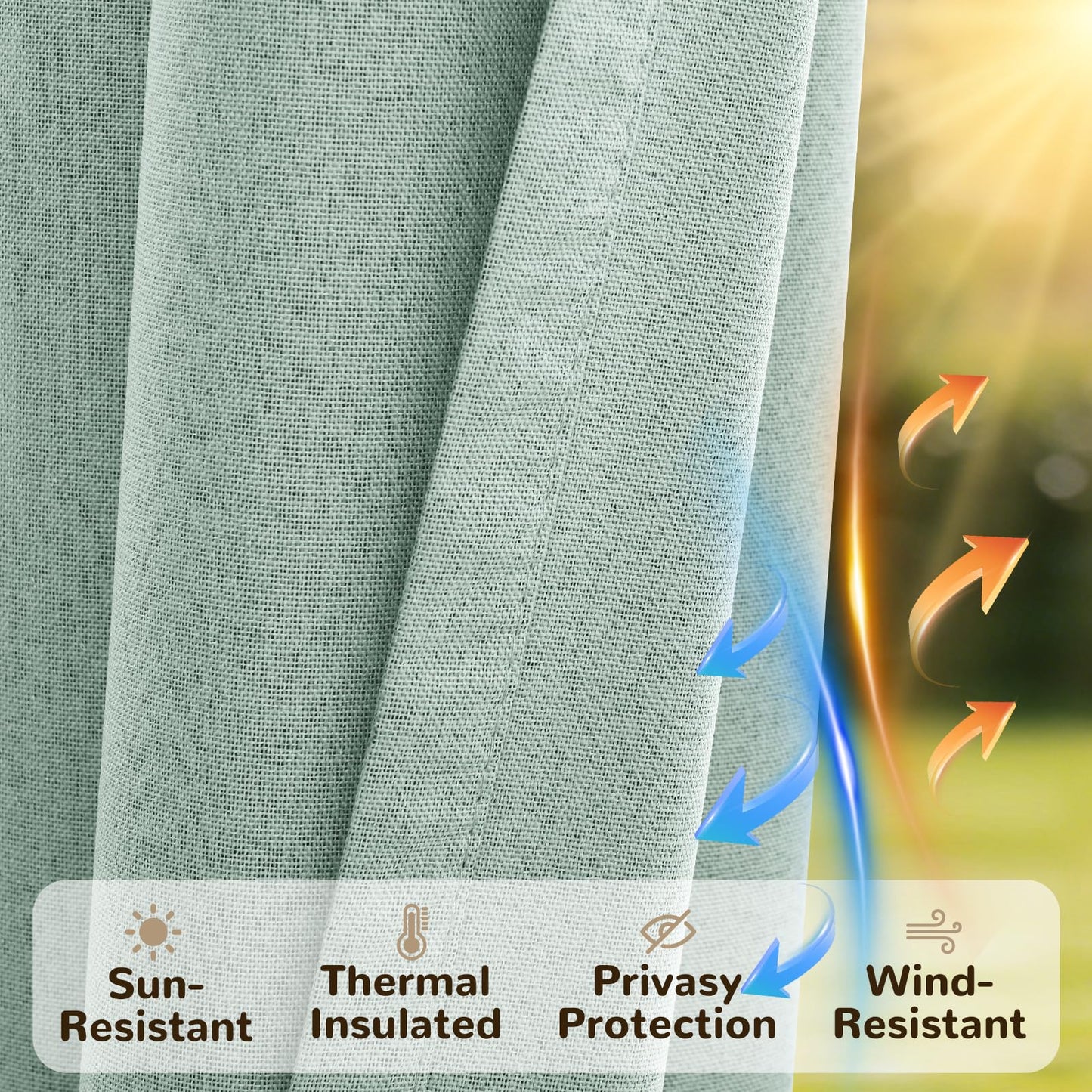 Arfntevss Linen Outdoor Curtains for Patio Waterproof with Zipper Blackout Curtains 2 Panels Top & Bottom Grommet Patio Outdoor Privacy Drape 84 Inch for Gazebo Porch Pergola (110x84, Light Green)