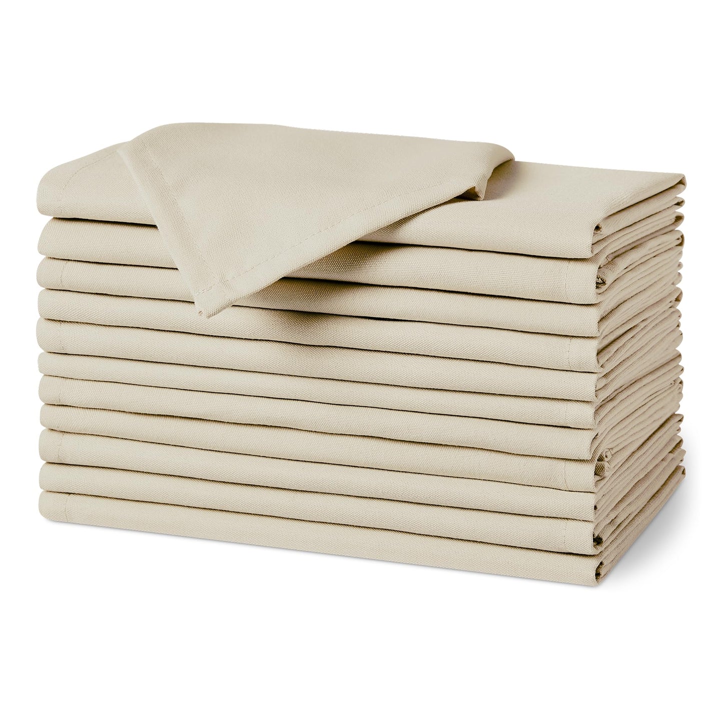 Amazon Basics Reusable Stain and Wrinkle Resistant Cloth Napkins, 17 x 17 inches, Beige, 12-Pack