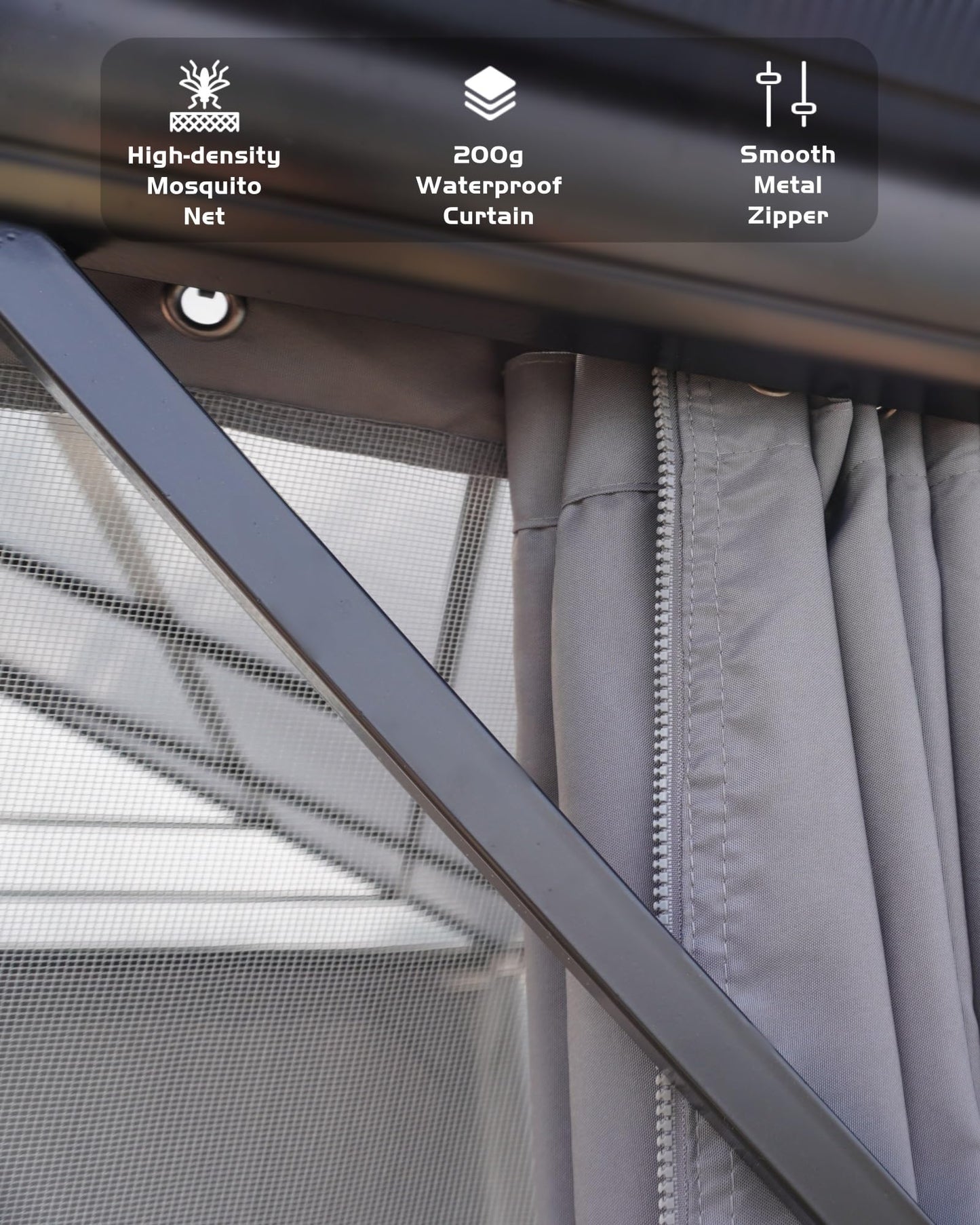 10' x 13' Hardtop Gazebo with Polycarbonate Double Roof, Aluminum Frame Permanent Pavilion with Curtains and Netting, Outdoor Gazebo for Patio Backyard（Gray）