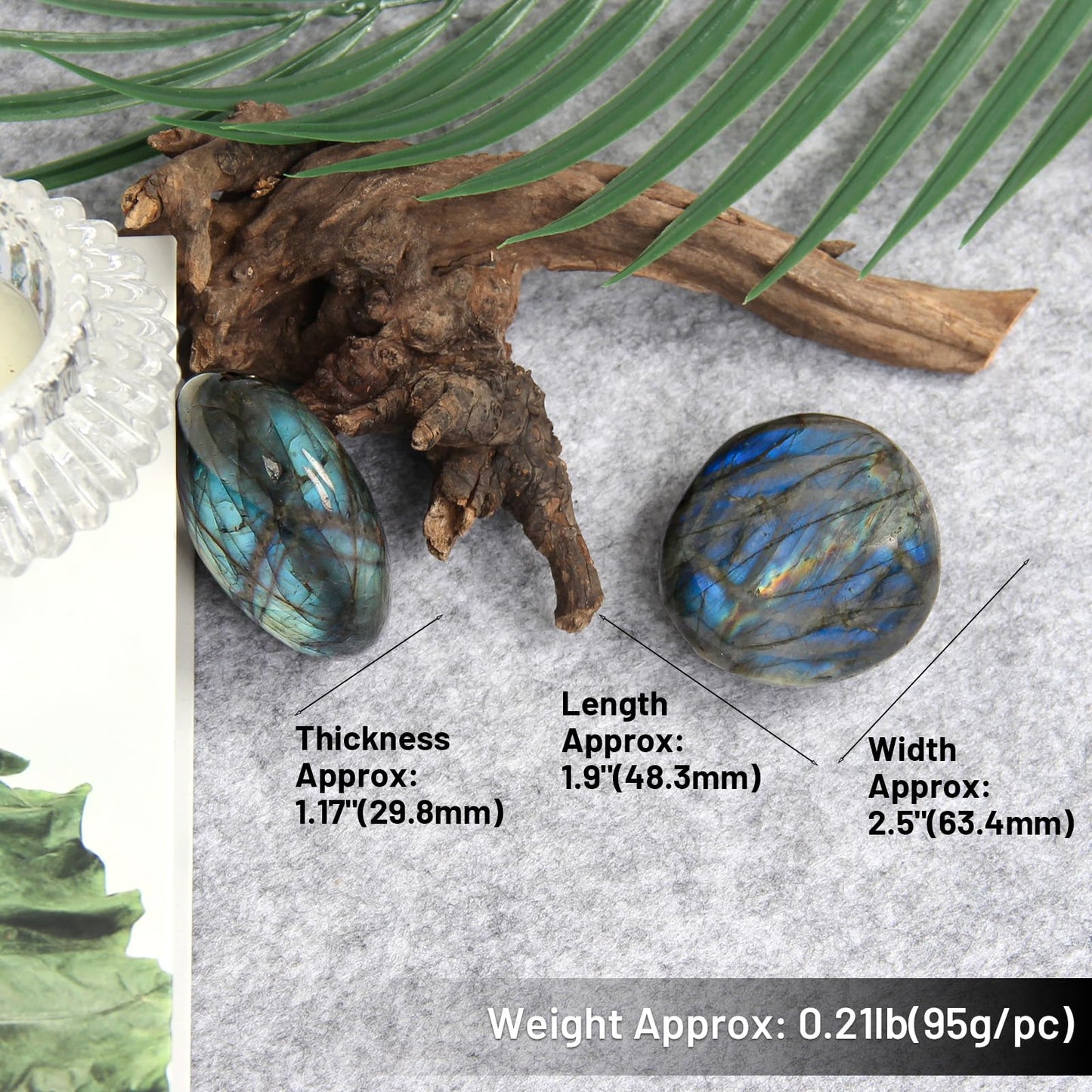 Orientrea Labradorite Palm Stone-2 Pcs Labradorite Pocket Energy Stones, Smooth Healing Crystal Worry Stone