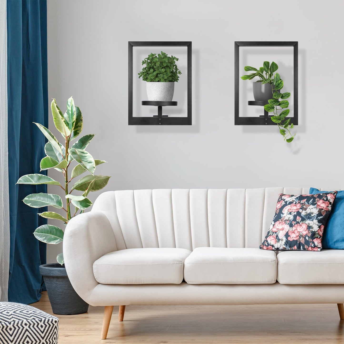 Wacloud Heavy-Duty Wall Planters for Indoor Plants, Modern Metal Hanging Plant Holders, Picture Frame Wall Plant Shelves for Living Room, Balcony, Patio, Window Garden Décor, 3-Pack
