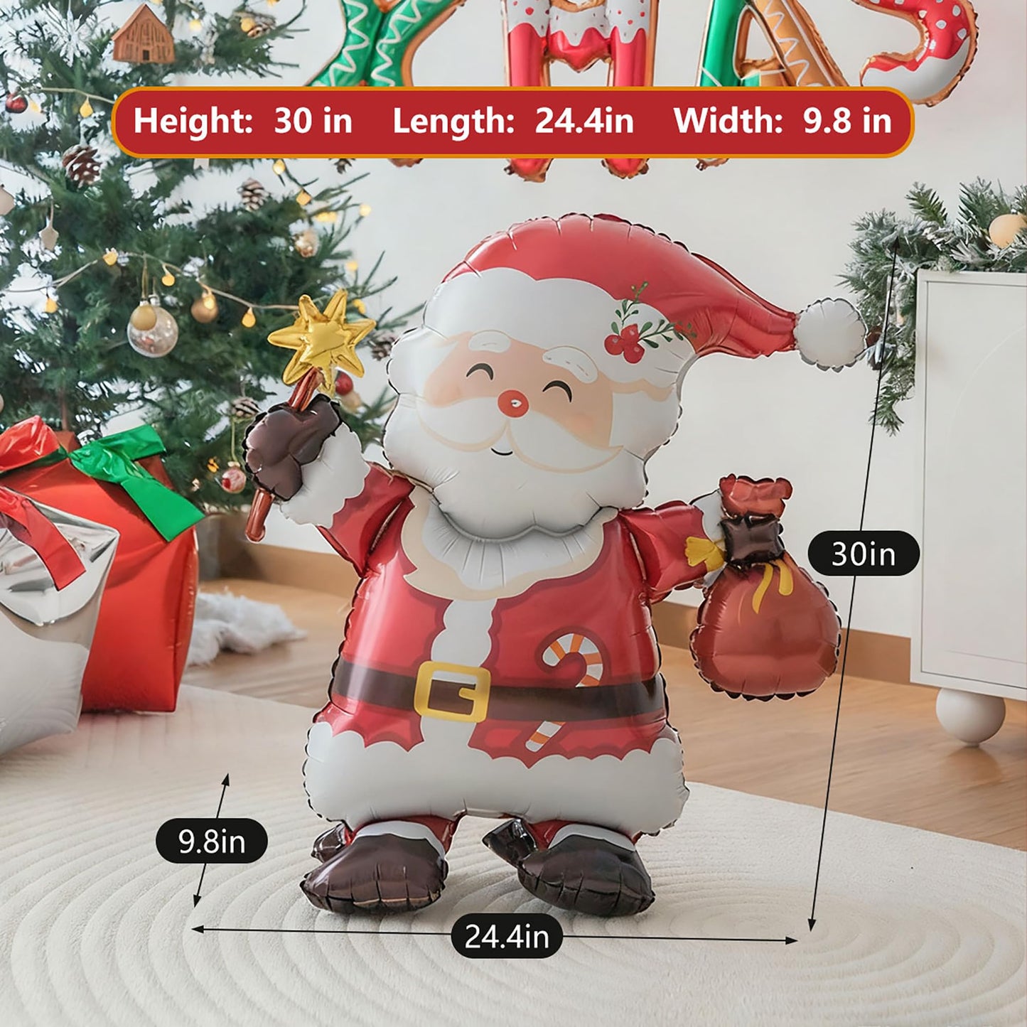 Clearance Vrukiaa Christmas Foil Balloon Decor Santa Claus Cute Christmas Self Standing Mylar Balloon 30 Inch Xmas Inflatable for Party Themed Party Decorations Supplies Decorations Party