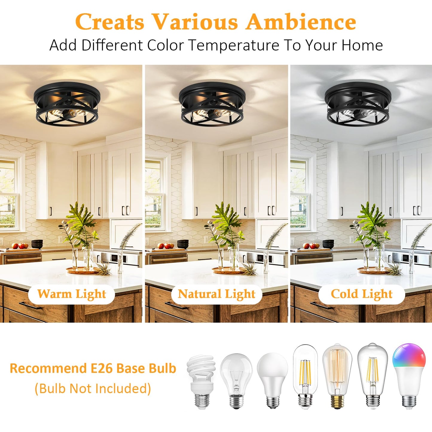 Elekeed 2-Light Flush Mount Ceiling Light Fixture, Farmhouse Ceiling Lights for Kitchen, Modern Black Close to Ceiling Light for Hallway Bedroom Balcony Porch Stairway, E26, (2 Pack)