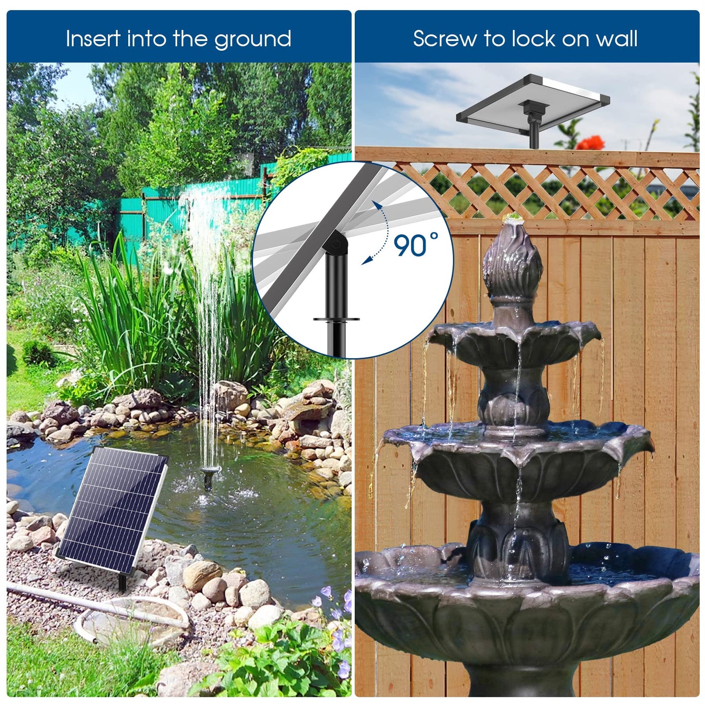Antfraer 12W Solar Water Pump, Solar Water Fountain Pump 160GPH Flow Adjustable with 6.6FT PVC Tubing, Solar Pond Pump for Fish Pond Garden Waterfall Hydroponics DIY Water Features