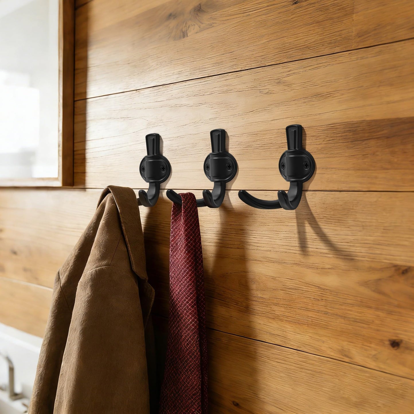TUNNY 5 Pack Coat Hooks - Matte Black Coat Hooks,Heavy Duty Hooks-wall Hook for Hanging Towel,Purse, Robe, Backpack, Jacket, Clothes - for Bathroom,Dorm, Closet, Kitchen