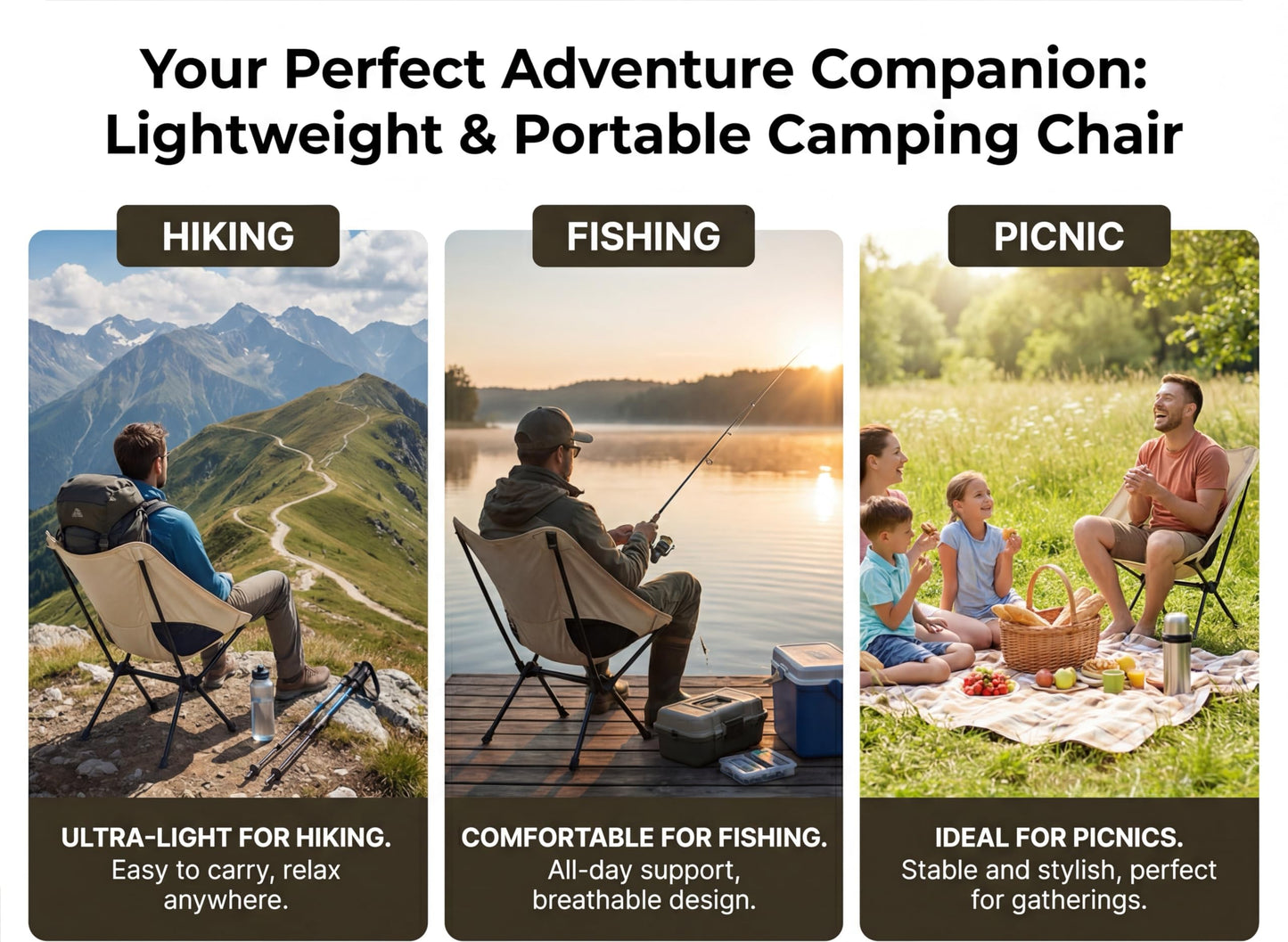 Toucans Camping Chair Portable Backpacking Chair - Ultralight Folding Chair - Compact, Lightweight Foldable Chairs for Hiking Mountaineering Beach (Beige)