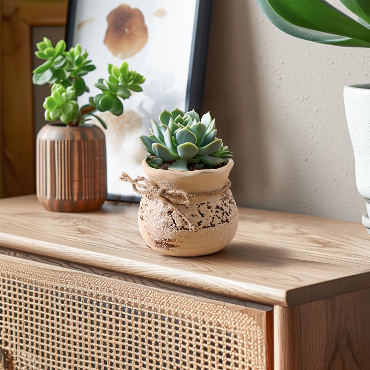T4U Succulent Pots Set of 4, 3.5 Inch Small Plants Pots, Small Ceramic Pots with Drainage Holes, Succulent Planters for Indoor Plants, Succulent Gift for Women, Mom, Plant Lover, Bookshelf Decor