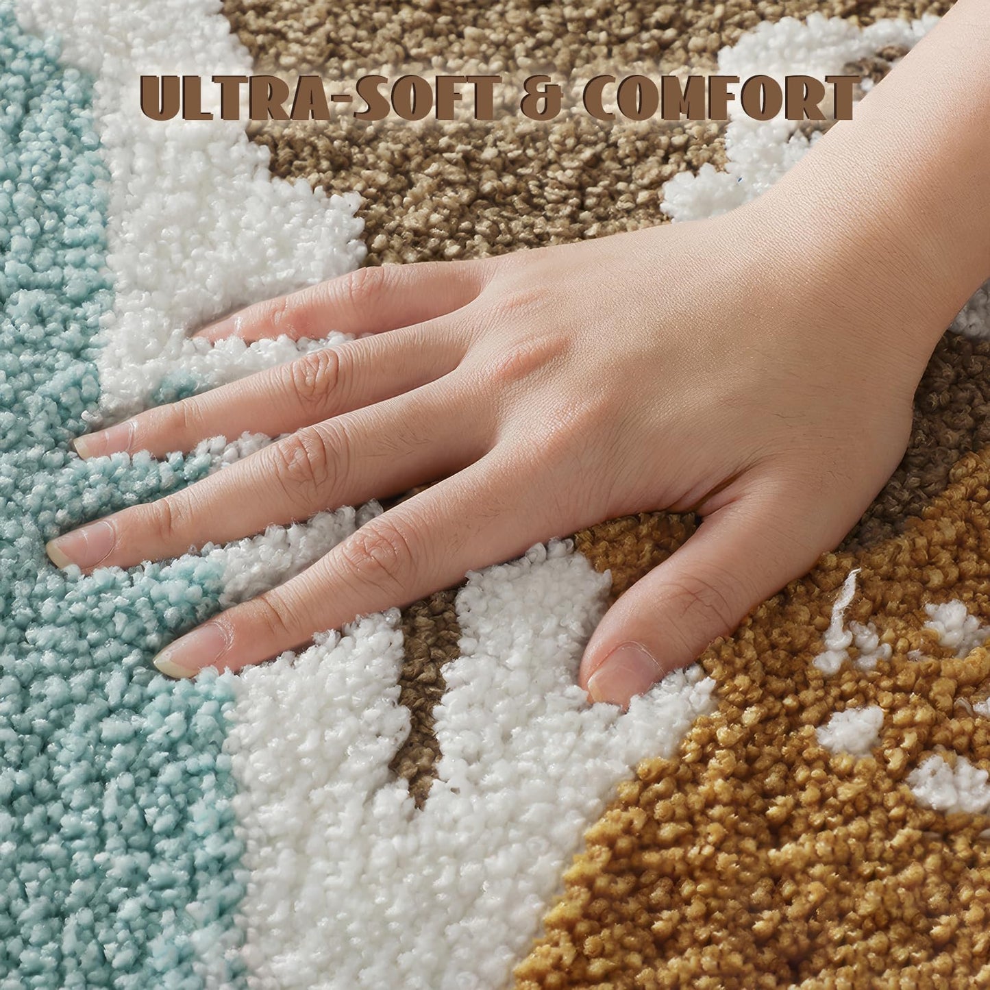 Beach-Themed Ultra-Plush Bath Mat, Wave Sand Shells Bathroom Rugs with Non-Slip Backing, Absorbent Microfiber Starfish Bath Rug, Machine Washable Coastal Bath Mats for Home Decor 20x32In (Sand Beige)