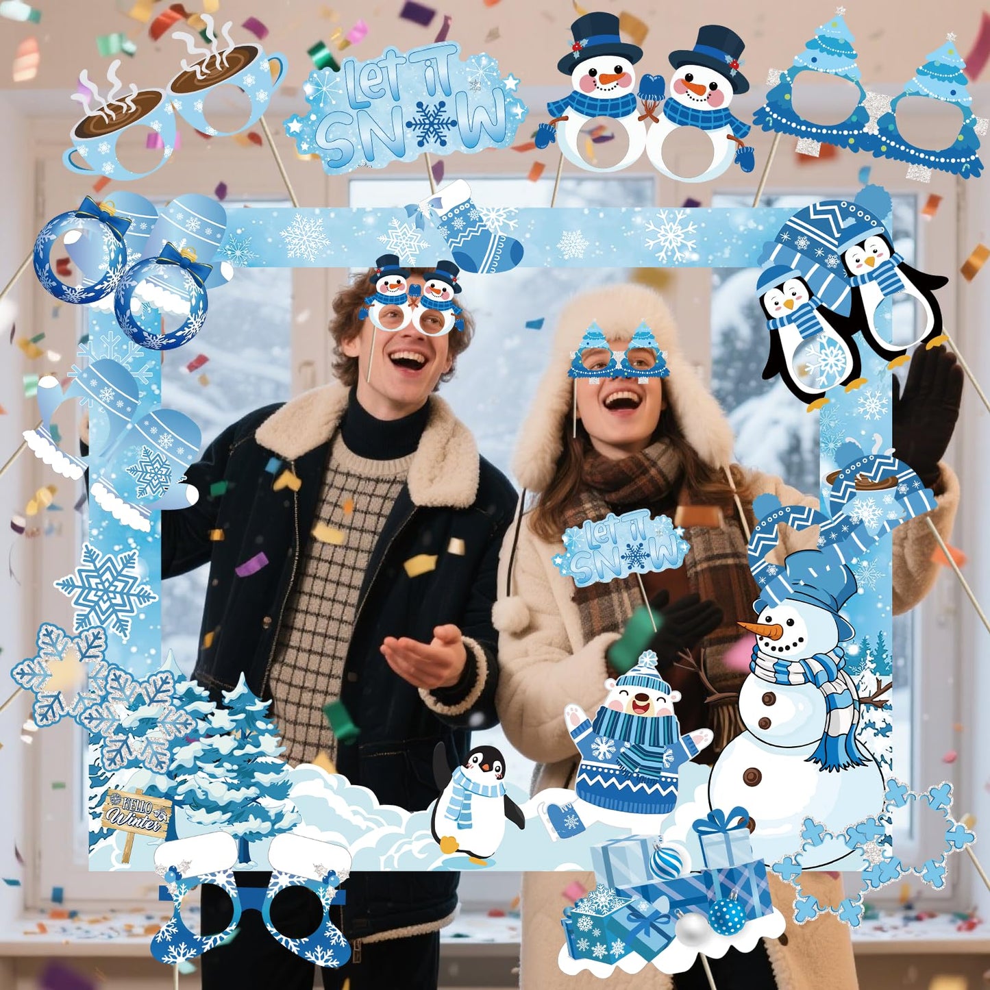 Winter Wonderland Photo Booth Props - Winter Wonderland Party Favors Winter Party Decorations Snowman Photo Booth Props for Christmas Holiday Baby Shower Birthday Supplies