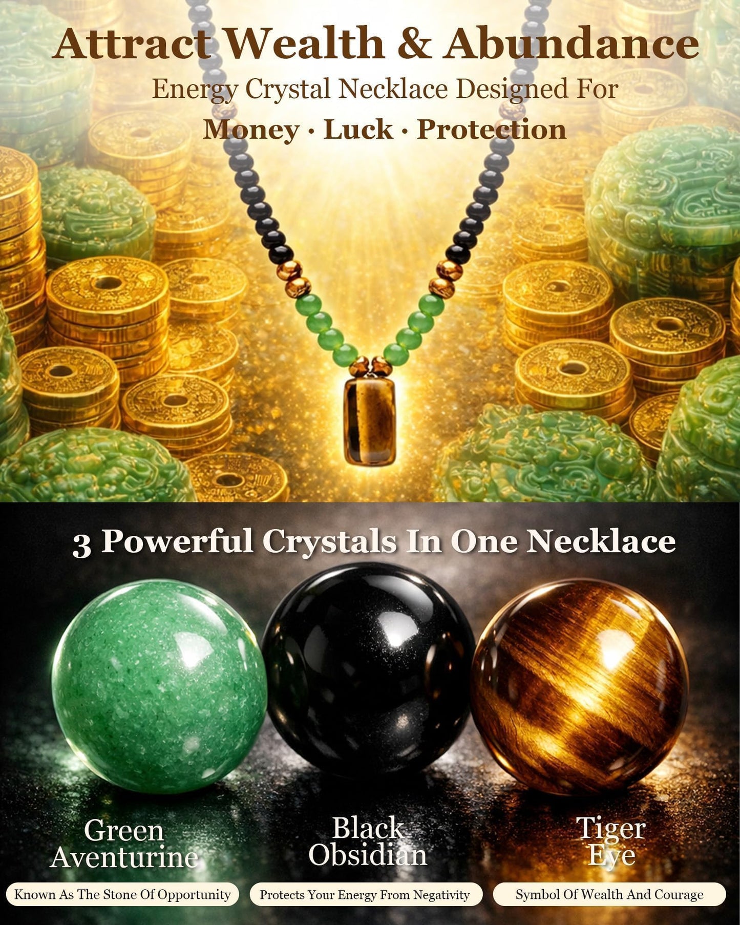 Money Bracelet and Necklace Long Jade Beaded Necklace for Men Protection Necklace for Women Money Attraction Necklaces Amulet Feng Shui Wealth Spiritual Crystal Jewelry Hematite Obsidian Tiger Eye Jewelry Gifts