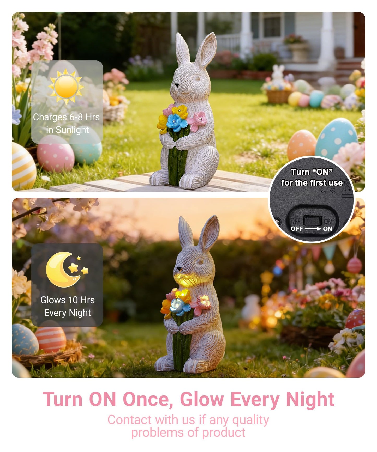 Nacome Solar Bunny Garden Decor: Outdoor Rabbit Statue with Succulent for Yard Art Lawn Ornaments Porch Patio Balcony - Easter Birthday Gifts for Mom Women Grandma