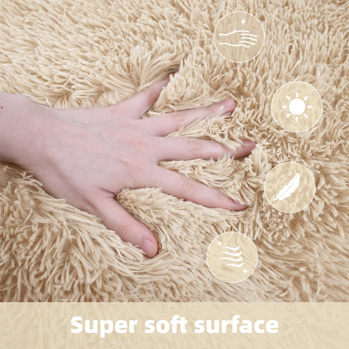 SWGRT 2x3 Solid Fluffy Camel Area Rug – Washable, Durable,Small Bedroom Rug, Non-Slip High Pile Shag Rugs for Living Room, Bedroom, Bedside, Dorms, Nursery Rooms, Kids Room, Soft Indoor Floor Carpet