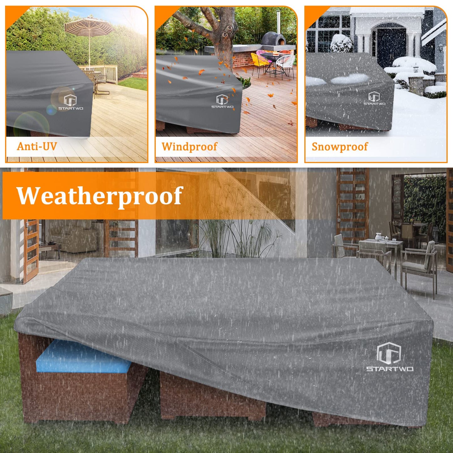 STARTWO Patio Furniture Covers, Waterproof Outdoor Furniture Covers Fits 12 Seats Table and Chairs, Outside Sectional Sofa Set, 126Lx64Dx29H