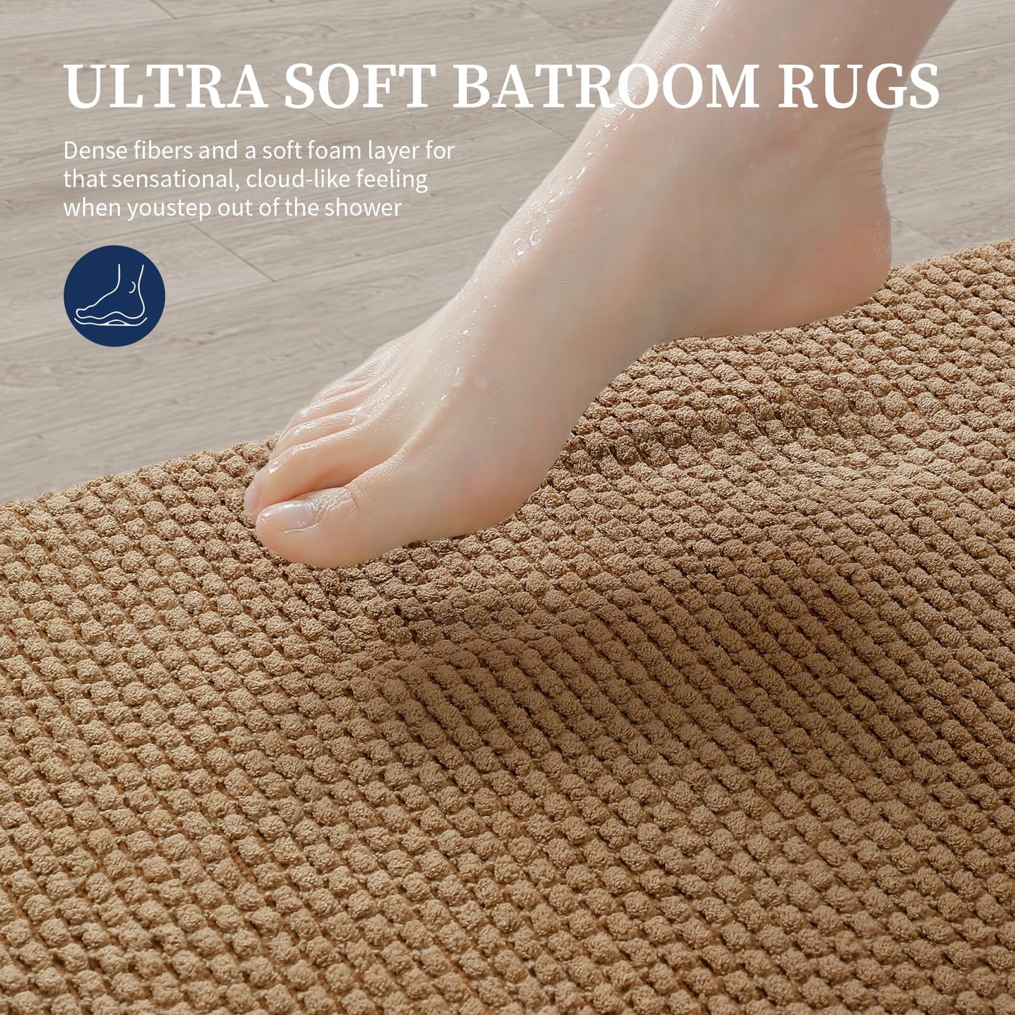 YIHOUSE Bathroom Rugs 17x24, Extra Thick Soft Absorbent Chenille Bath Rug Non-Slip Quick Dry, Machine Washable Bath Mats for Bathroom, Floor, Tub and Shower, Home Decor, Beige