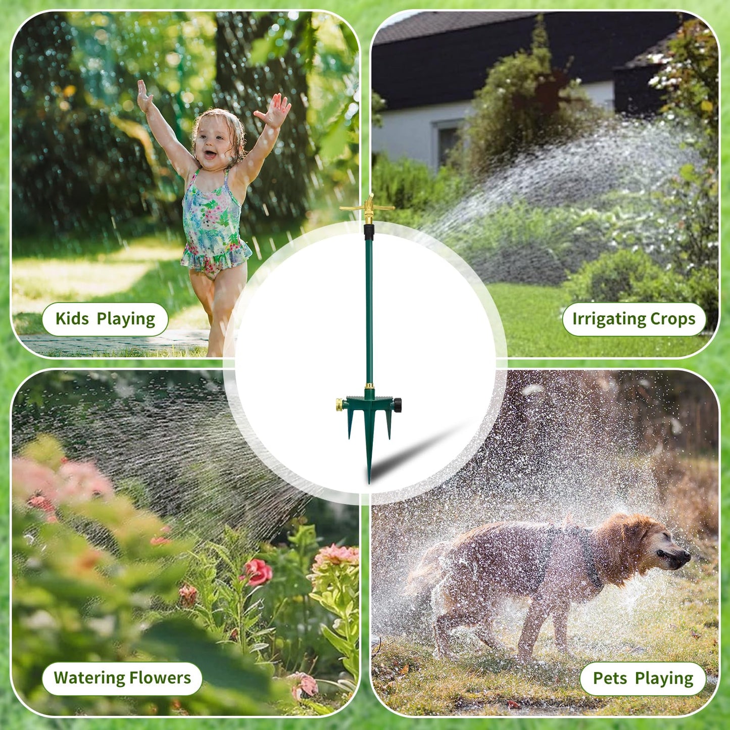 2 Pack Heavy Duty Lawn Sprinkler for Lawn Garden Yard, 360 Degree Rotating Telescoping Sprinkler with Spike, 3-Arm Adjustable Yard Sprinkler for Large Area Irrigation