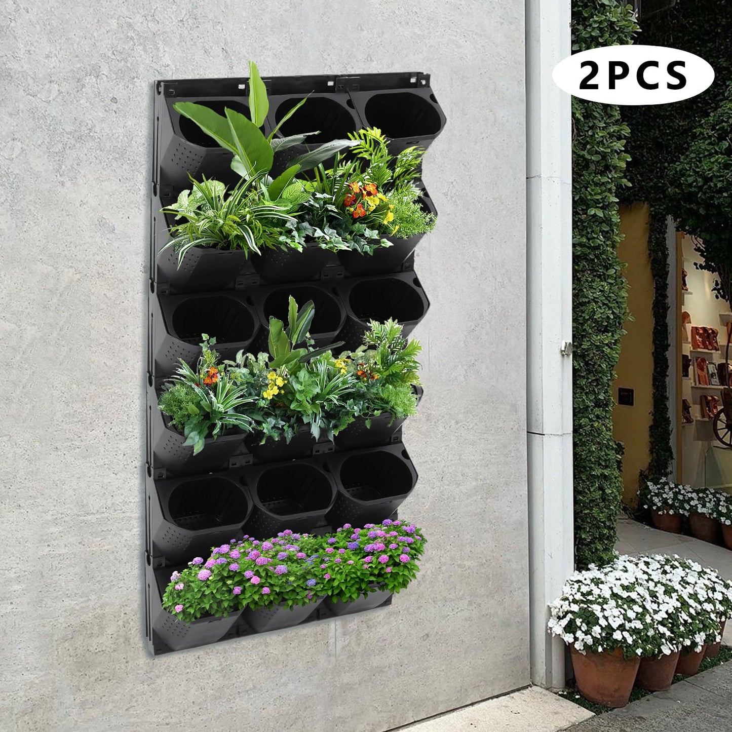 TFCFL Self Watering Wall Planter with 36 Pots,Vertical Garden Planter for Indoor Plants,Wall Mounted Planters Hanging Flower Herbs Vegetables for Patio Outdoor Decor (Black)