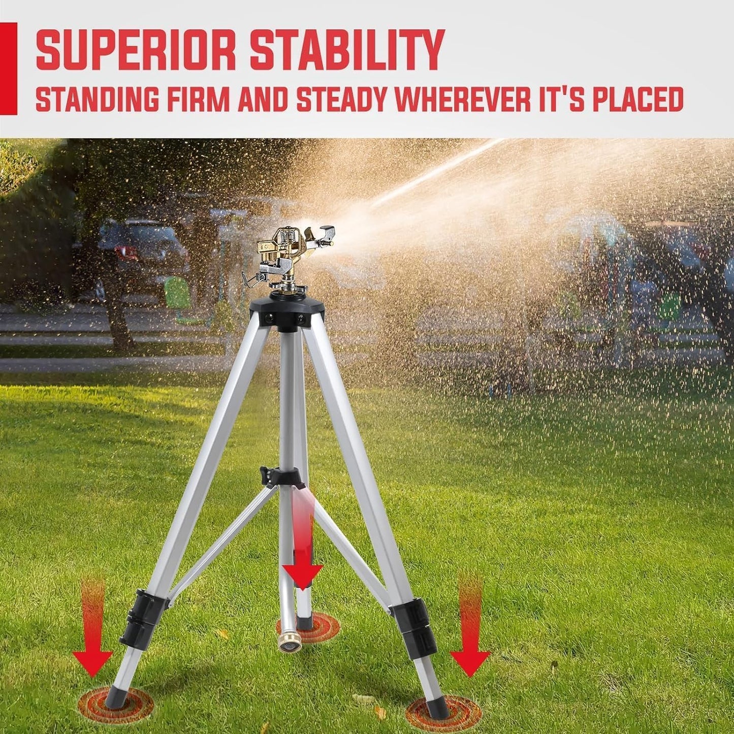 YAMATIC Impact Sprinkler on Tripod Base, 360 Degree Large Area, Heavy Duty Adjustable Pulsator Sprinkler for Lawn Yard and Grass, Spray up to 20-90ft (36inch) Brass Head, 2Pcs
