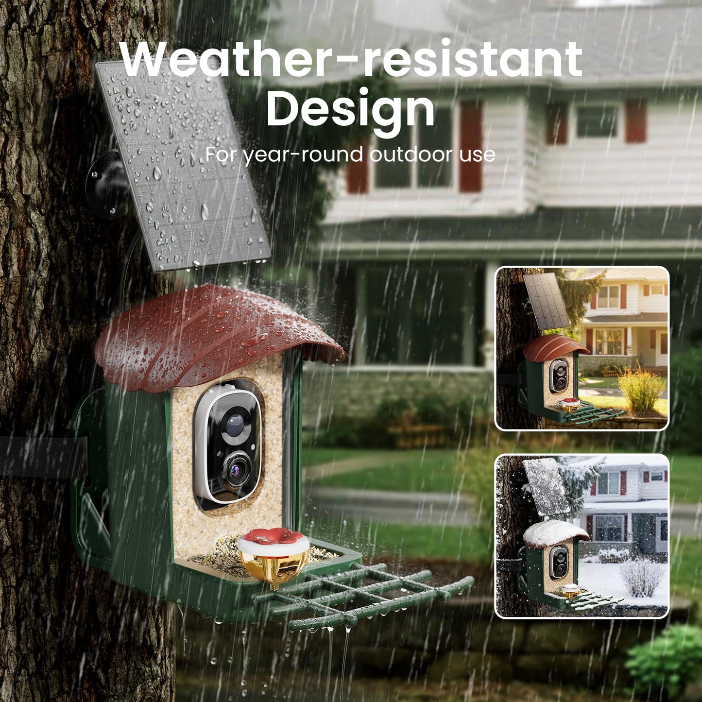 HEAPETS Bird Feeder with Camera Solar Powered, 4K UHD Video, AI Bird Recognition, Auto Capture with Instant Notifications, IP65 Weatherproof, Gifts for Seniors Bird Watchers, Brown