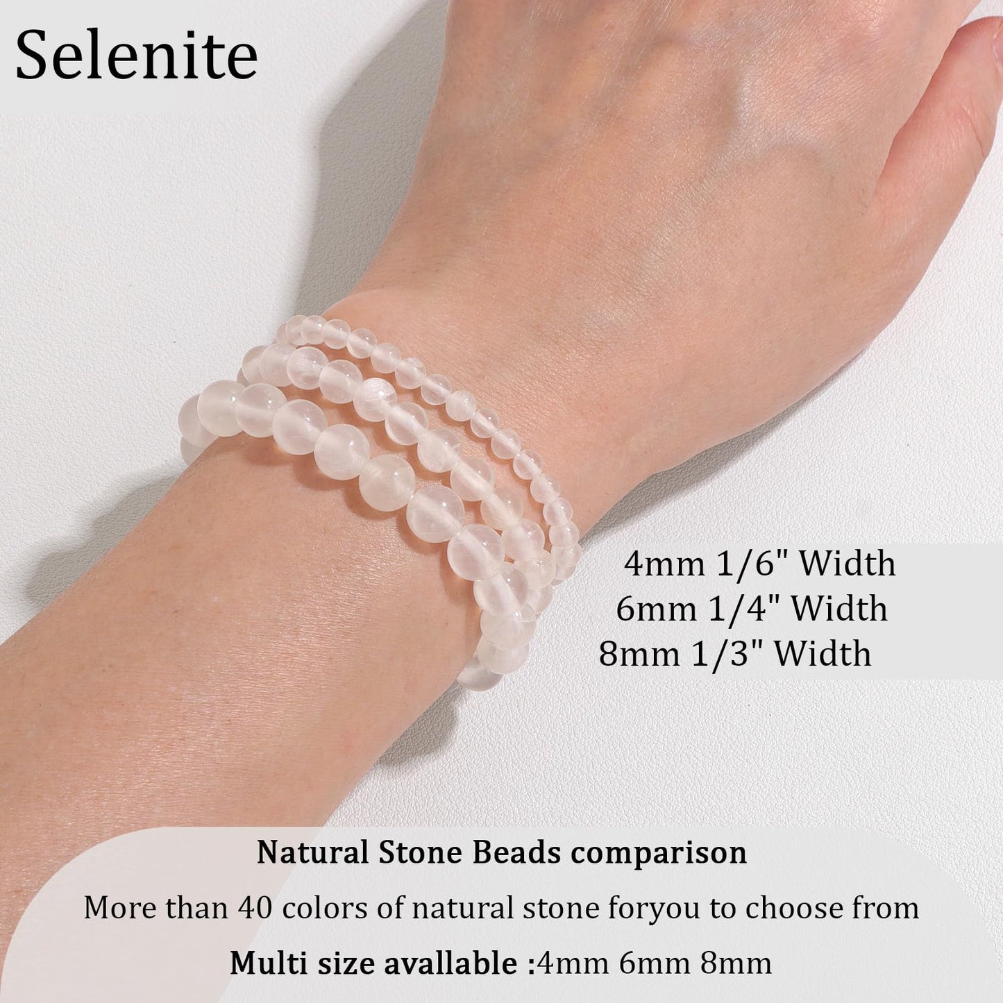 Vinswet Healing Crystal Bracelets for Women Men 8mm Selenite Natural Stone Beaded Stretch Bracelet Handmade Gemstone Reiki Spiritual Jewelry Gifts