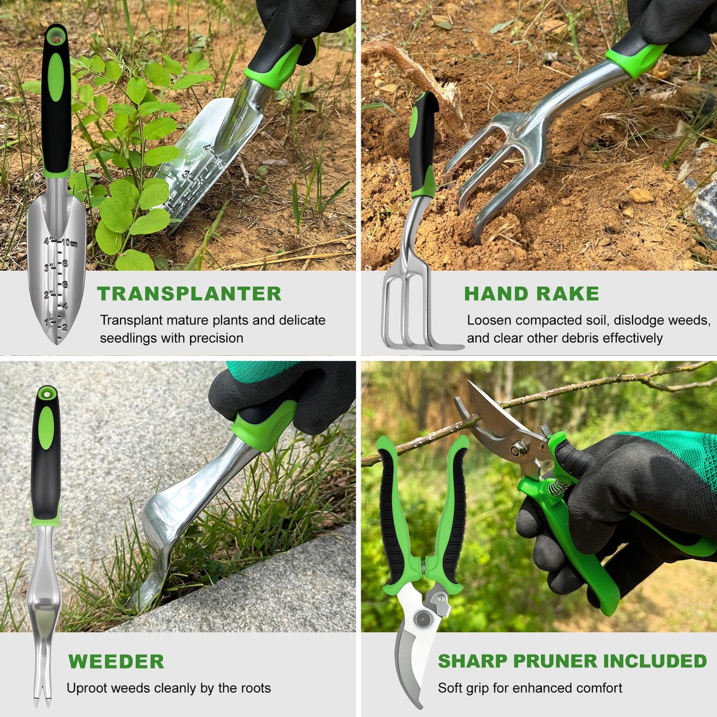 Gardening Tools Set, Gardening Tools, 7 Piece Set Heavy Duty Gardening Hand Tools, Outdoor Garden Hand Tools with Non Slip Rubber Grips. with Handbag.