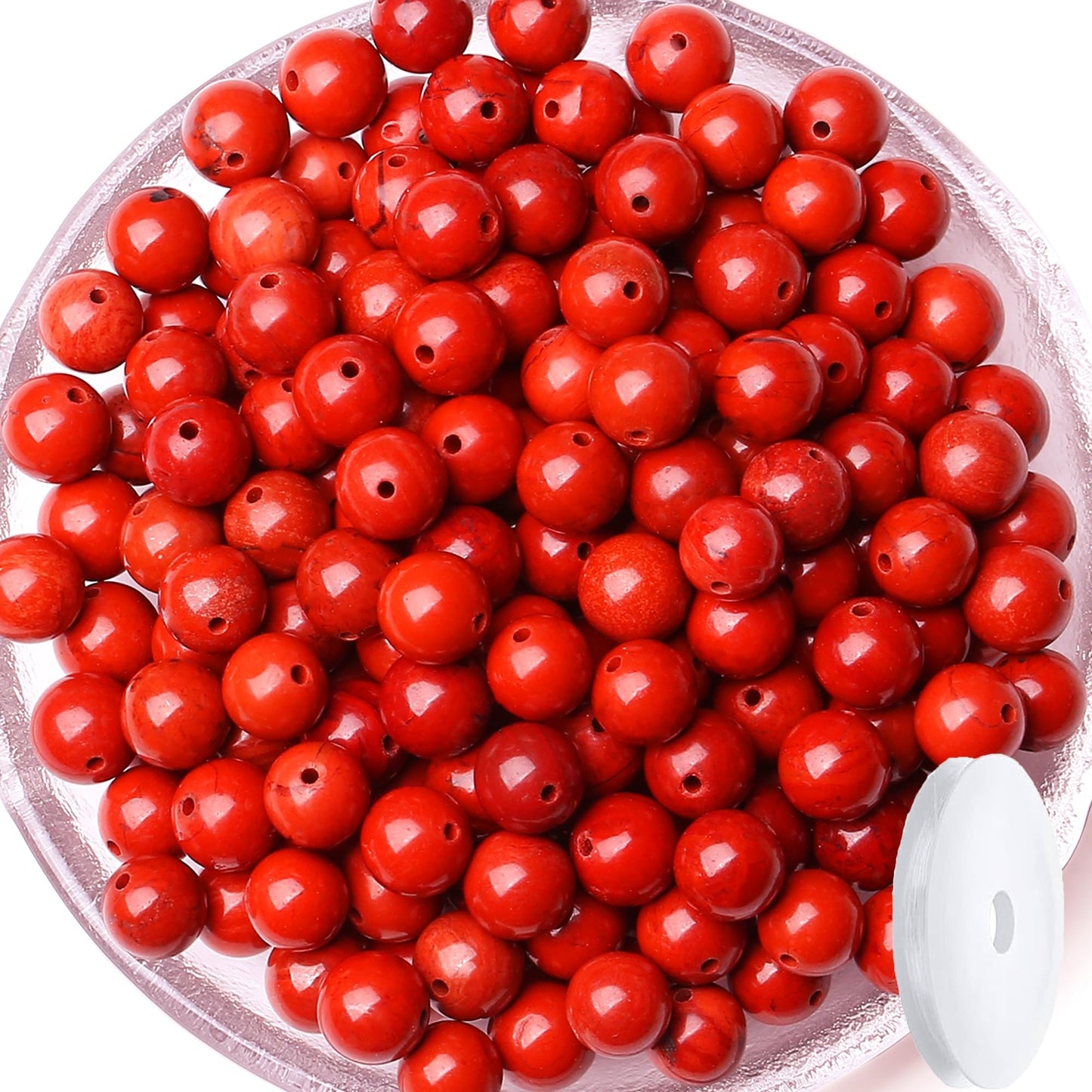QINJIEJIE 100PCS Red Jasper Beads 8mm Natural Stone Beads Round Loose Gemstone Bead for Bracelet Beading Crystal Jewelry Making DIY Necklace Earrings 0.32"