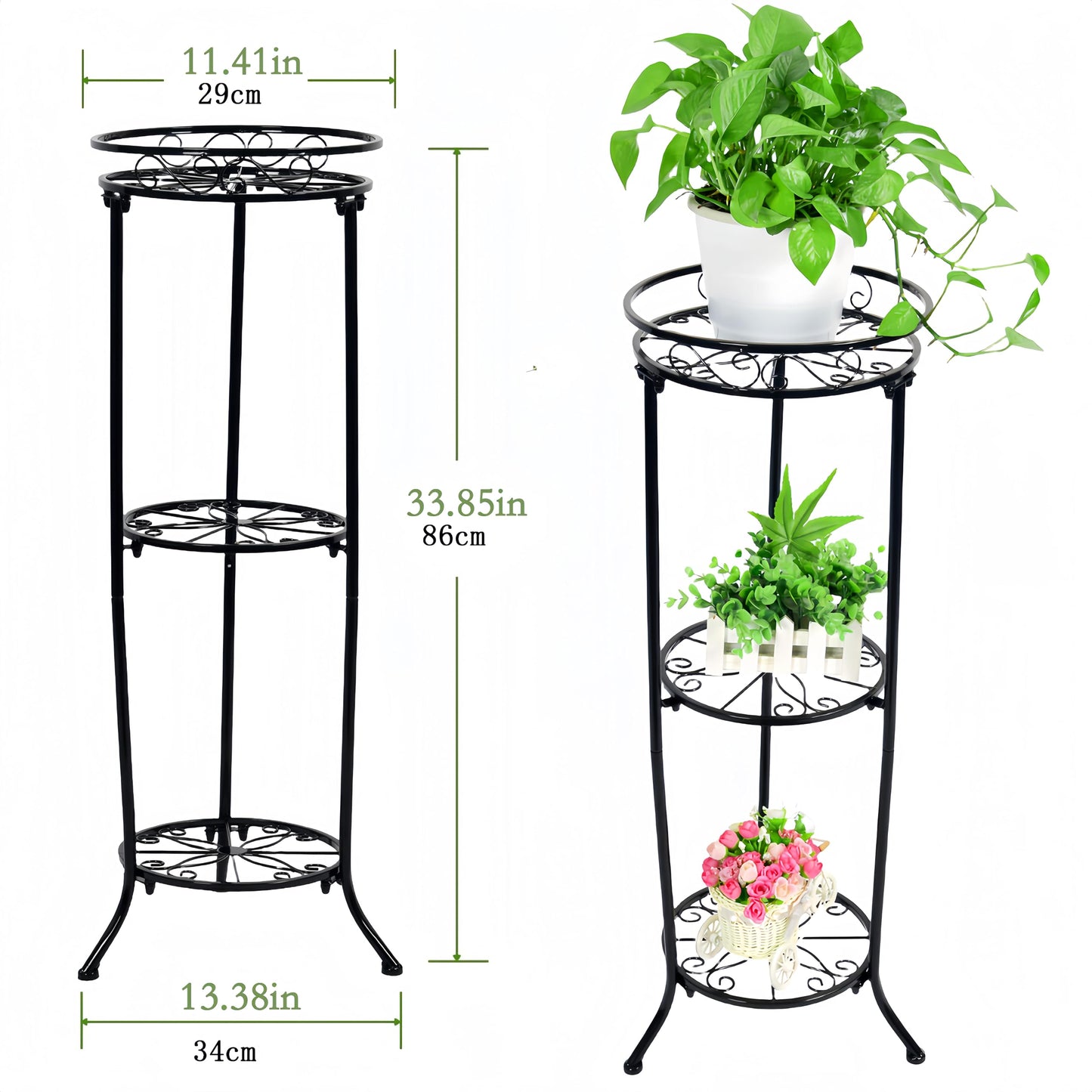 FAMZ Plant Stand Indoor Outdoor, 3 Tier Tall Black Metal Plant Stands, 35 inch Round Multiple Plant Rack Holder Rack Flower Pot Stand Heavy Duty Plant Shelf for Patio Balcony Garden Living Room