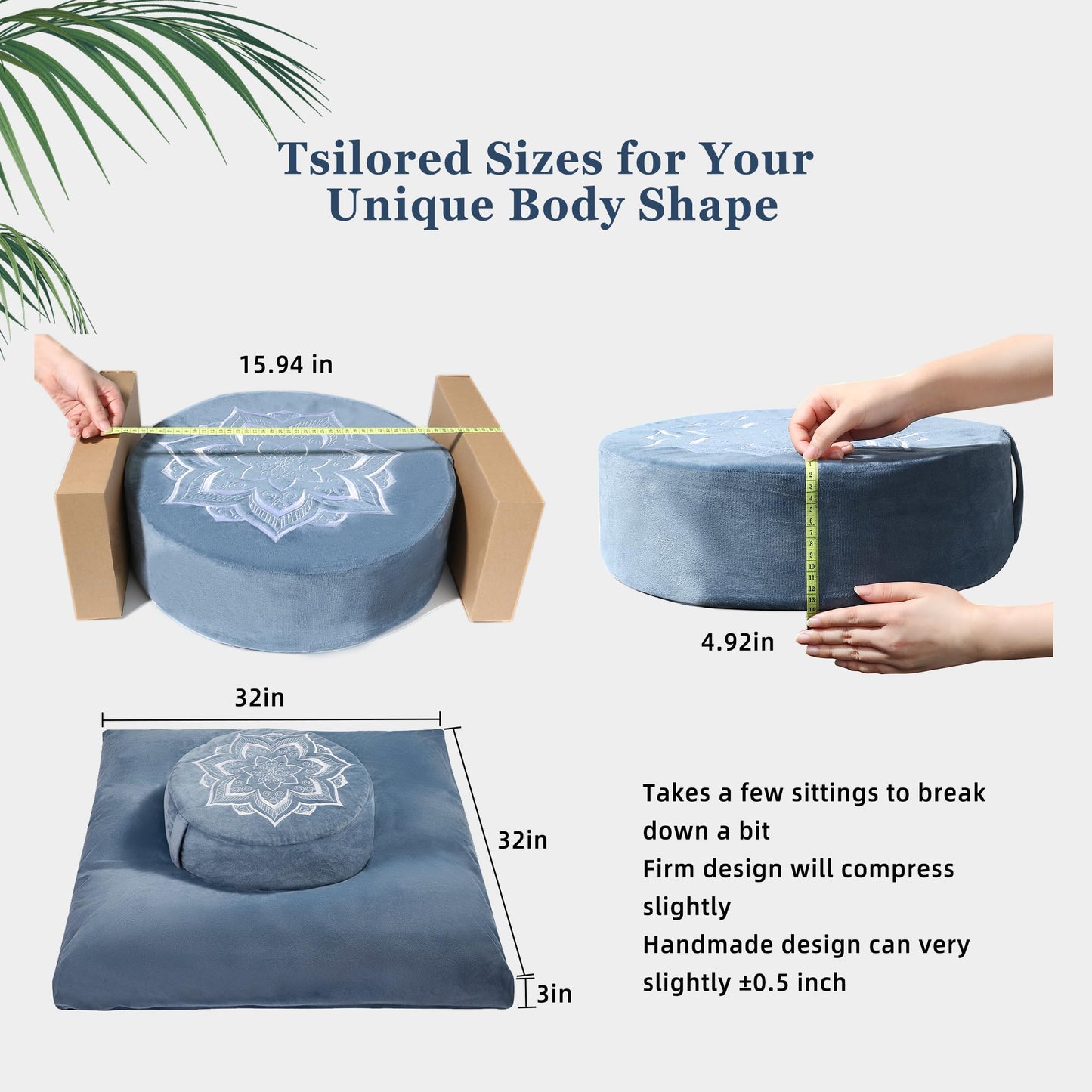 hunnidspace Meditation Cushion Set Zafu & Zabuton – Buckwheat Hull & Memory Foam, Adjustable Floor Pillow for Yoga, Meditation & Sitting, Removable Velvet Cover (Navy Blue)